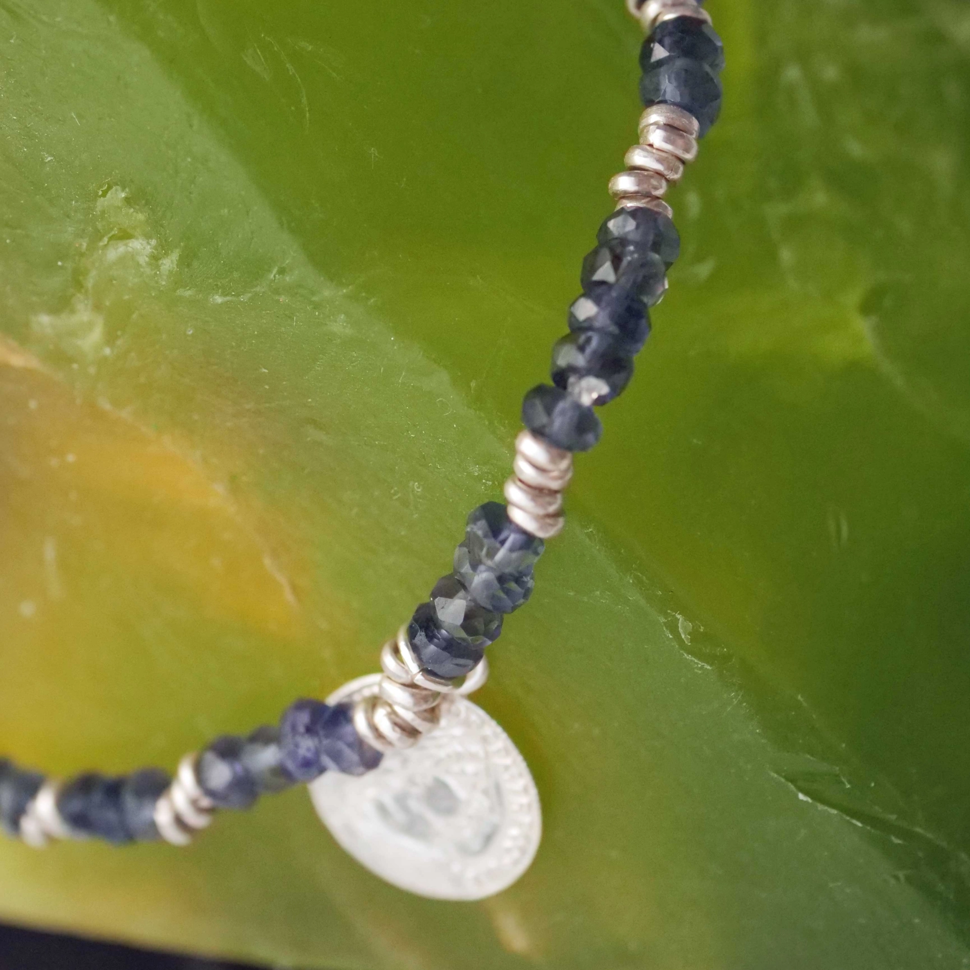 Silver Bracelet 925 Silver with Iolith and Coin Pendant