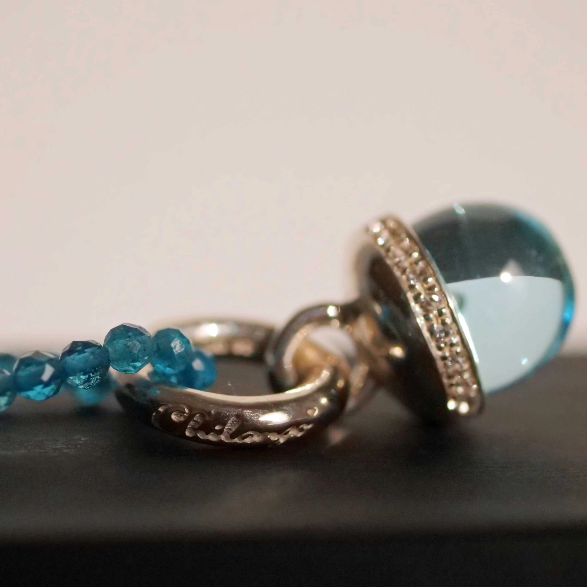 Blue Topaz Pendant Drop Shrine with white Zircons from the Lifestyle Jewelry Manufacturer Chilango