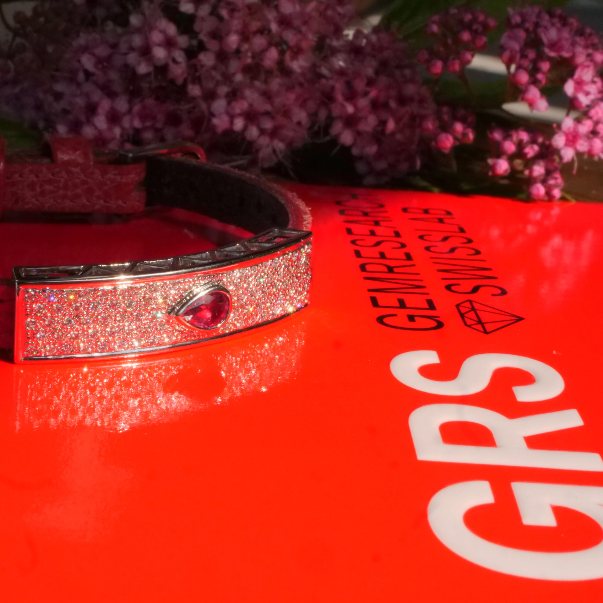 Unheated Padparadscha Saphire Brilliant Bracelet 18 kt White Gold GRS Certifikate...for Connoisseurs