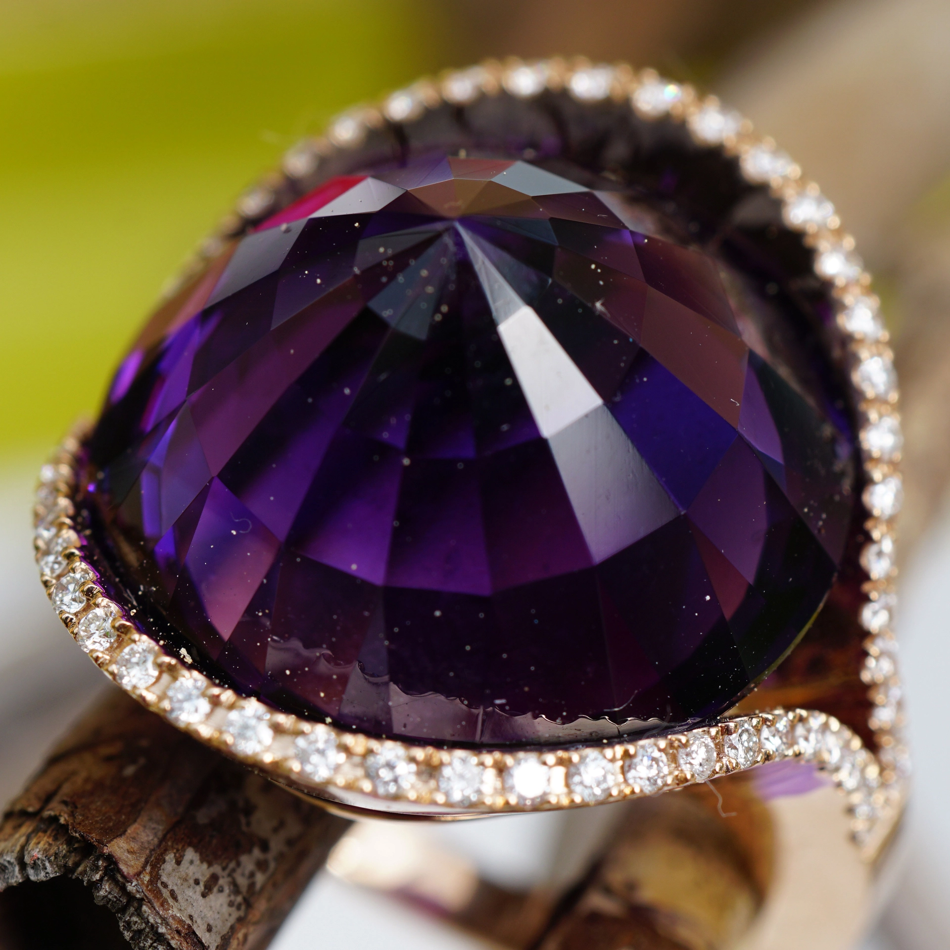 Amethyst designer ring 750 yellow gold designed in Valenza with certificate .. Italian attitude to life