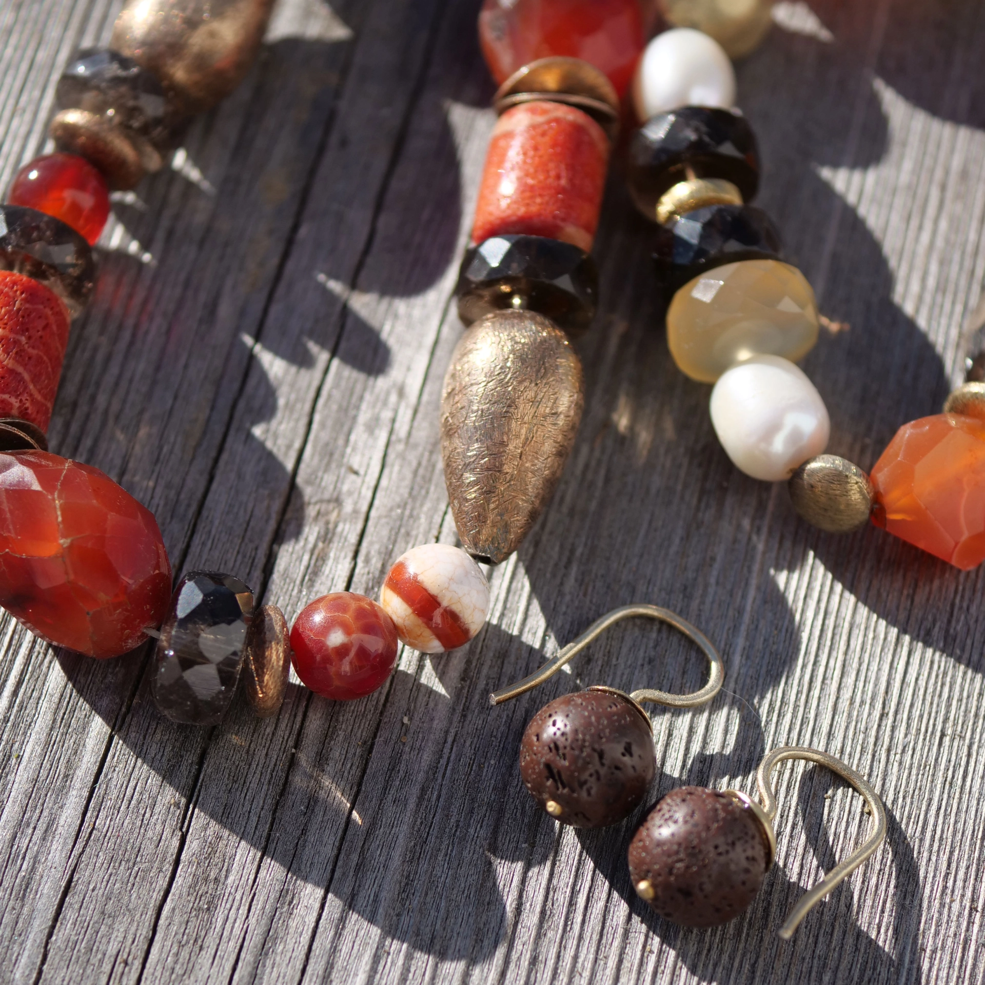Carnelian Necklace, Bracelet and Earrings individually composed great color