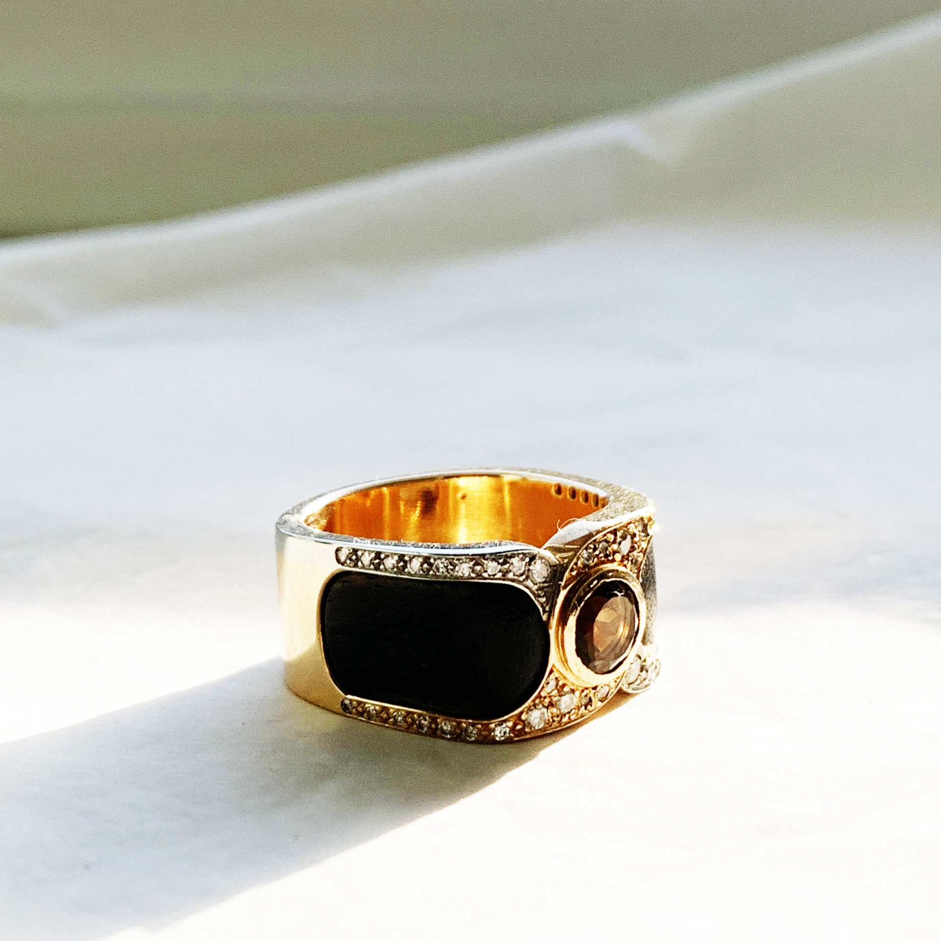 Goldsmith Hightlight..Ebony, Diamonds and Smokeyquartz...18kt Gold