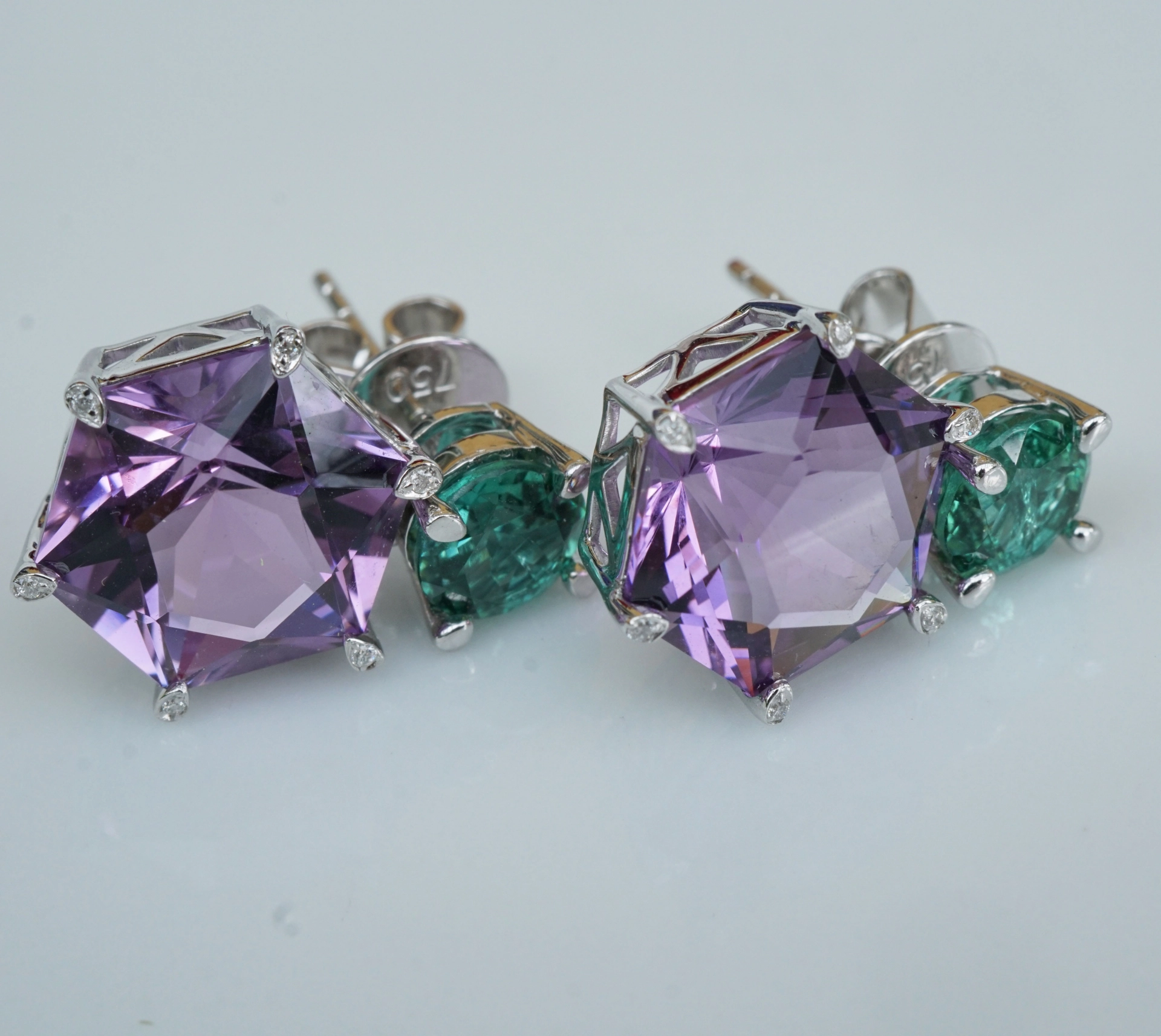 Amethyst Turmalin Ohrstecker 750er Gold 10 CARAT HÖCHSTE SCHLIFFGÜTE