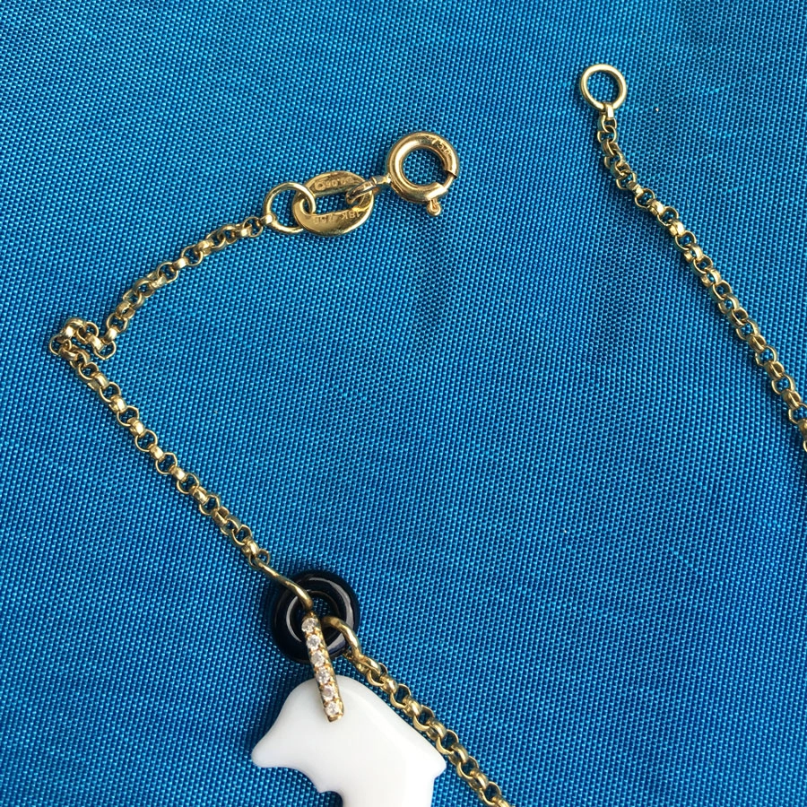 Tricolore-Delphin-Fisch-Seestern-Brillant-Armband-750er-Gelbgold