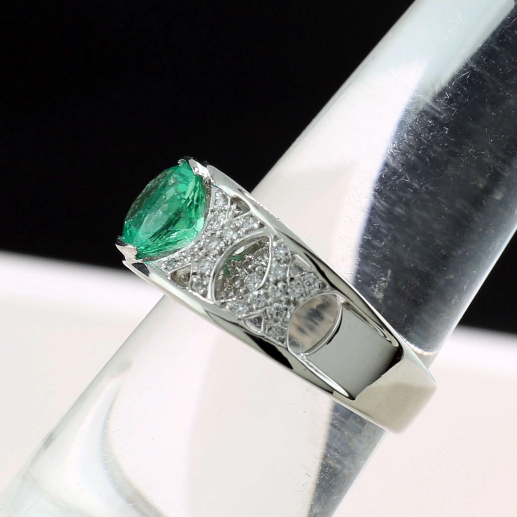 Smaragd Brillant Ring 900er Platin 1.16 ct 0.43 ct
