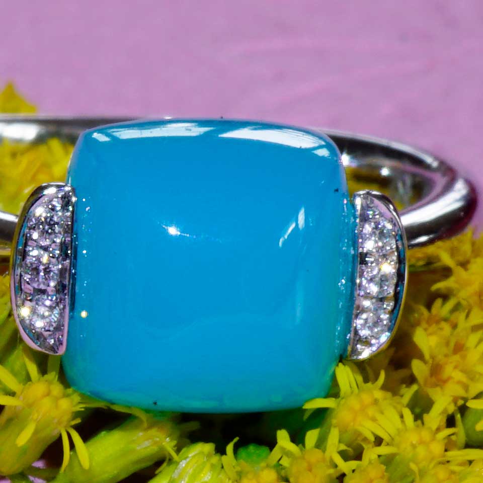 Paraiba Agate Brilliant Ring 750 White Gold Sweety Combination Ring Simply Casual
