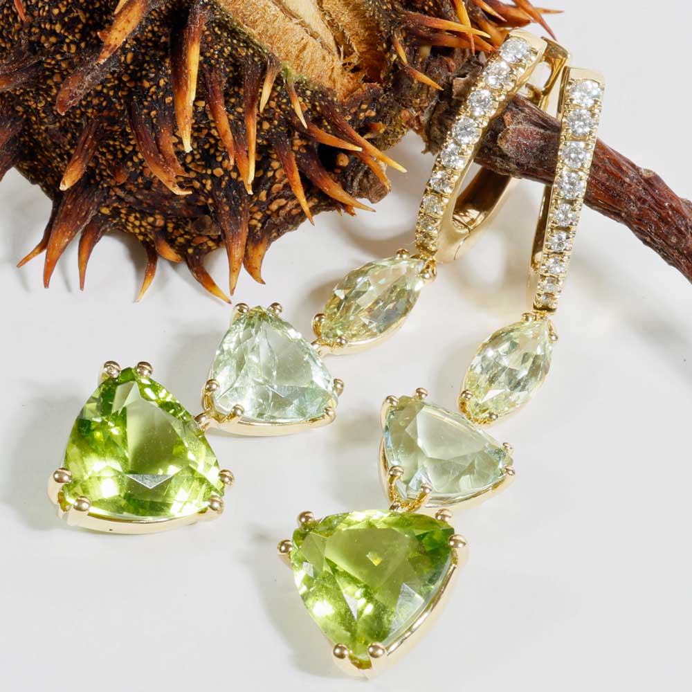 Chrysoberyl Tourmaline Peridot Brilliant Drop Earrings 750 Yellow Gold 10 ct AAA+... unbelievable, fragile play of colours