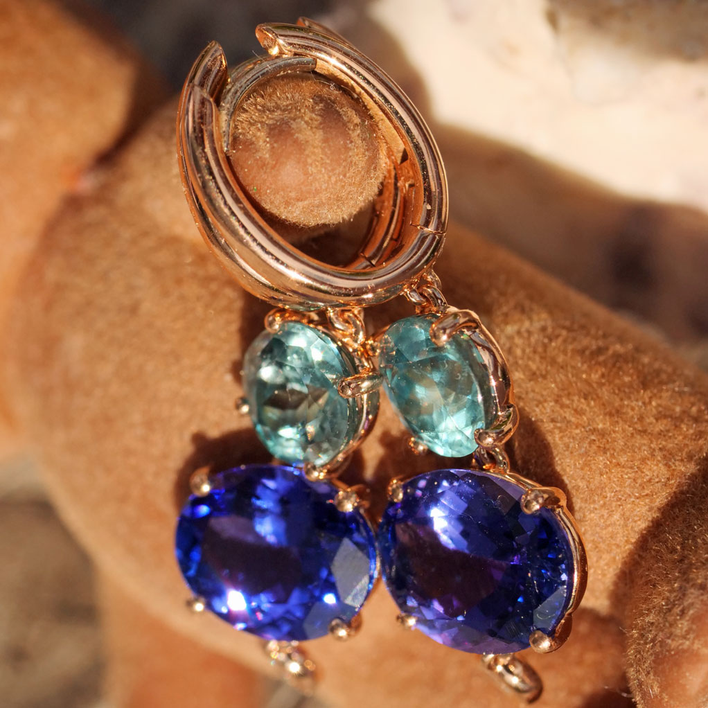 Tanzanite Zircon Brilliant Drop Earrings 750 Rose Gold... Bang colours 6.71 ct 4.84 ct 0.09 ct