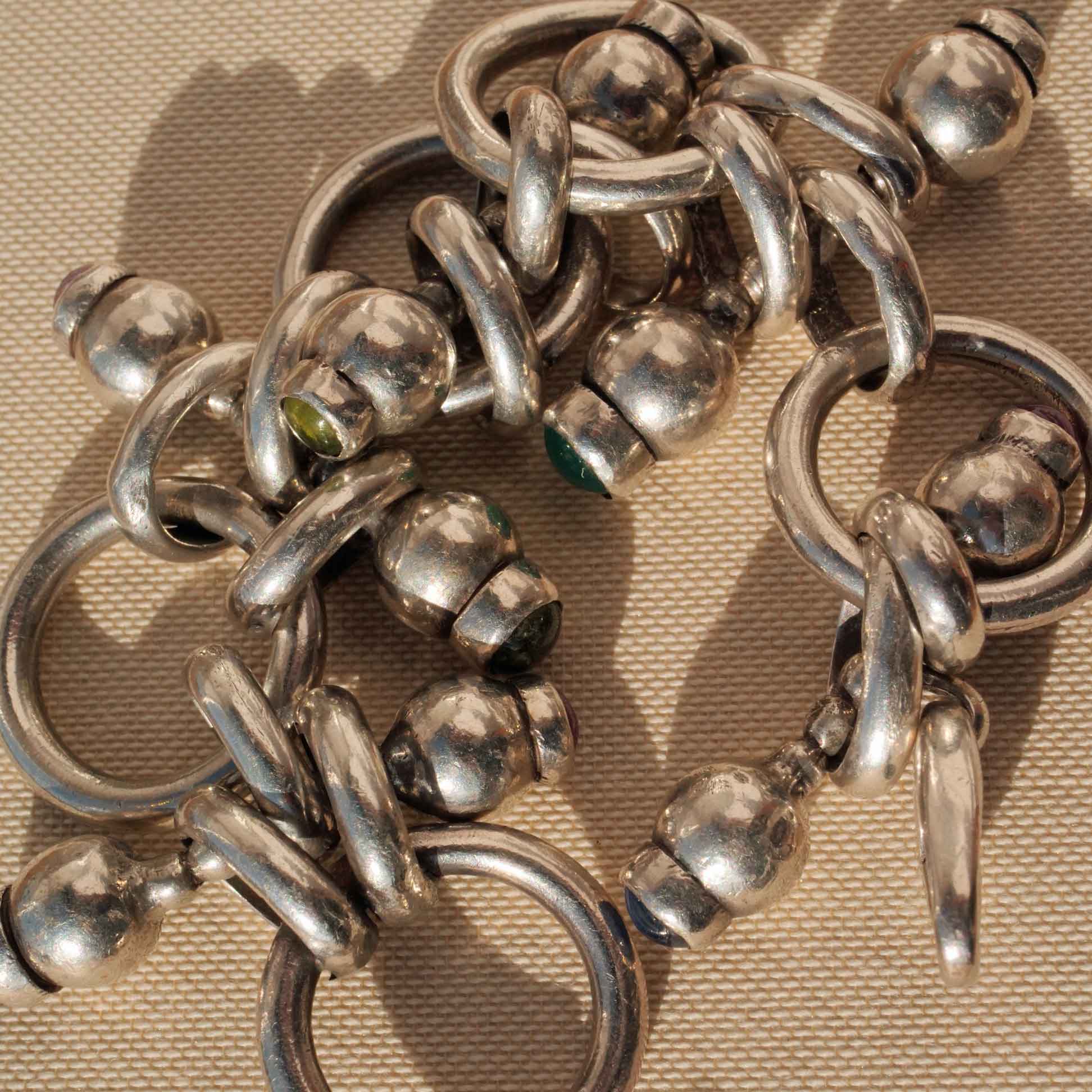 Retro Designer Gemstone Bracelet 925 Silver 145 Grams Handmade