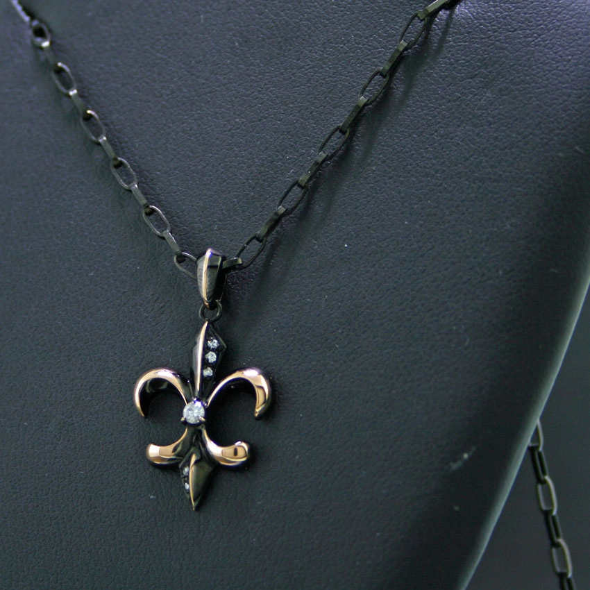 Diamantanhänger mit Kette, 750/-Rose´g., schwarz rhodiniert
