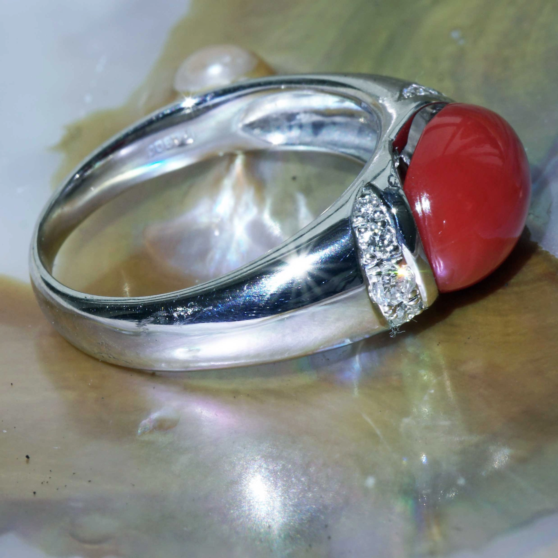 Sardegna Coral Brilliant Ring 900er Platinum AAA+ TW Loupeclean