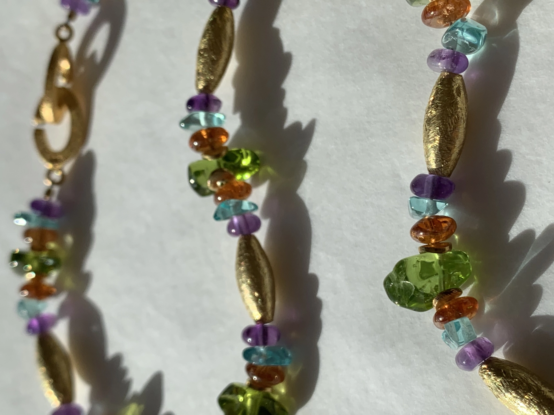 Farbstein Collier Peridot Amethyst Topas Citrin Silber vergoldet 48,5 cm aufregend bunt