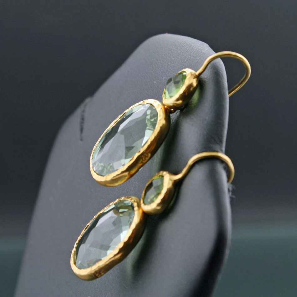 Peridot-grüner Amethyst-Ohrhänger-Silber/vergoldet