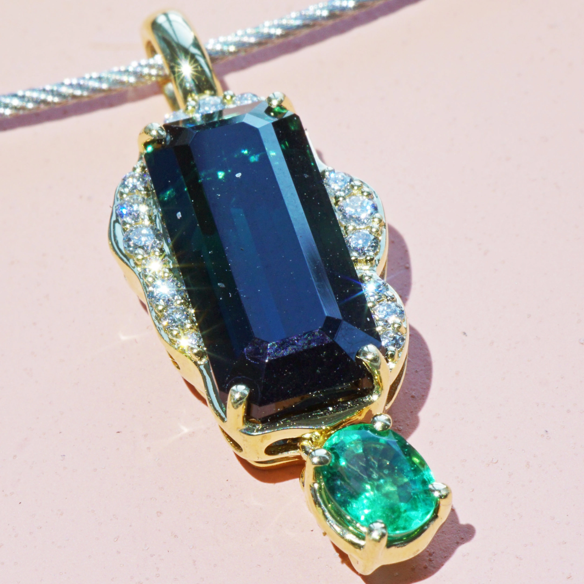 Tourmaline Emerald Pendant from Afghanistan 5.30 ct bicolor petrol blue green