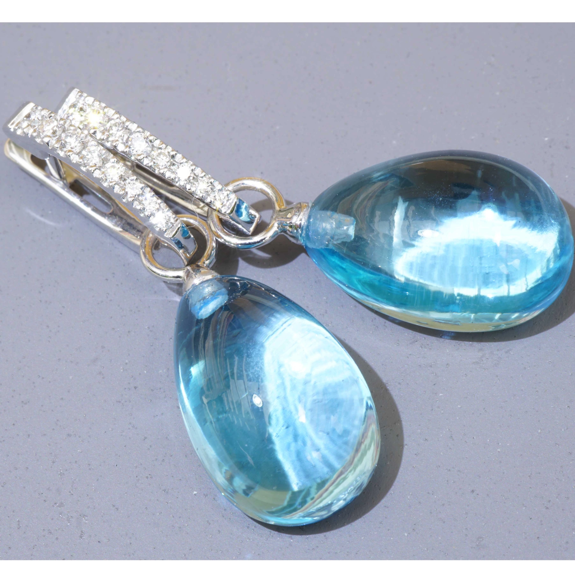 Swiss Blue Color Topaz and Brilliants 18 kt White Gold...a miracle Combination