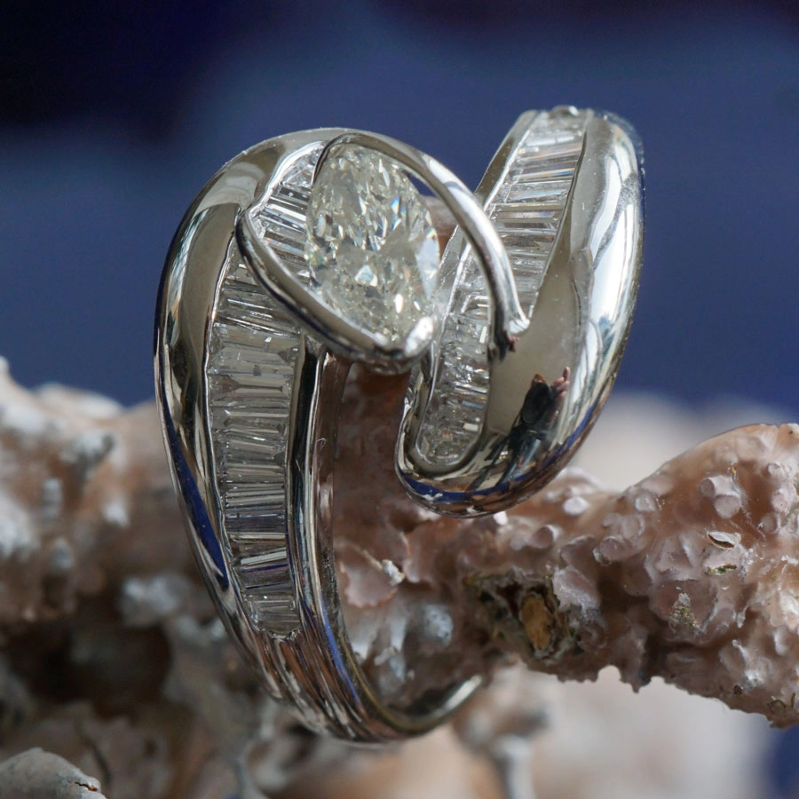 Marquise Diamond Ring Platinium over 1 ct Diamonds...very noble
