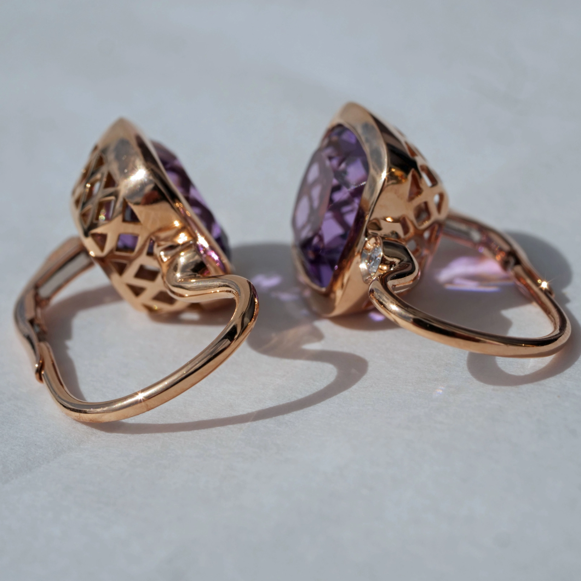 Earring with Amethyst and Diamonds...modern Setting...High End italian Jewelery 