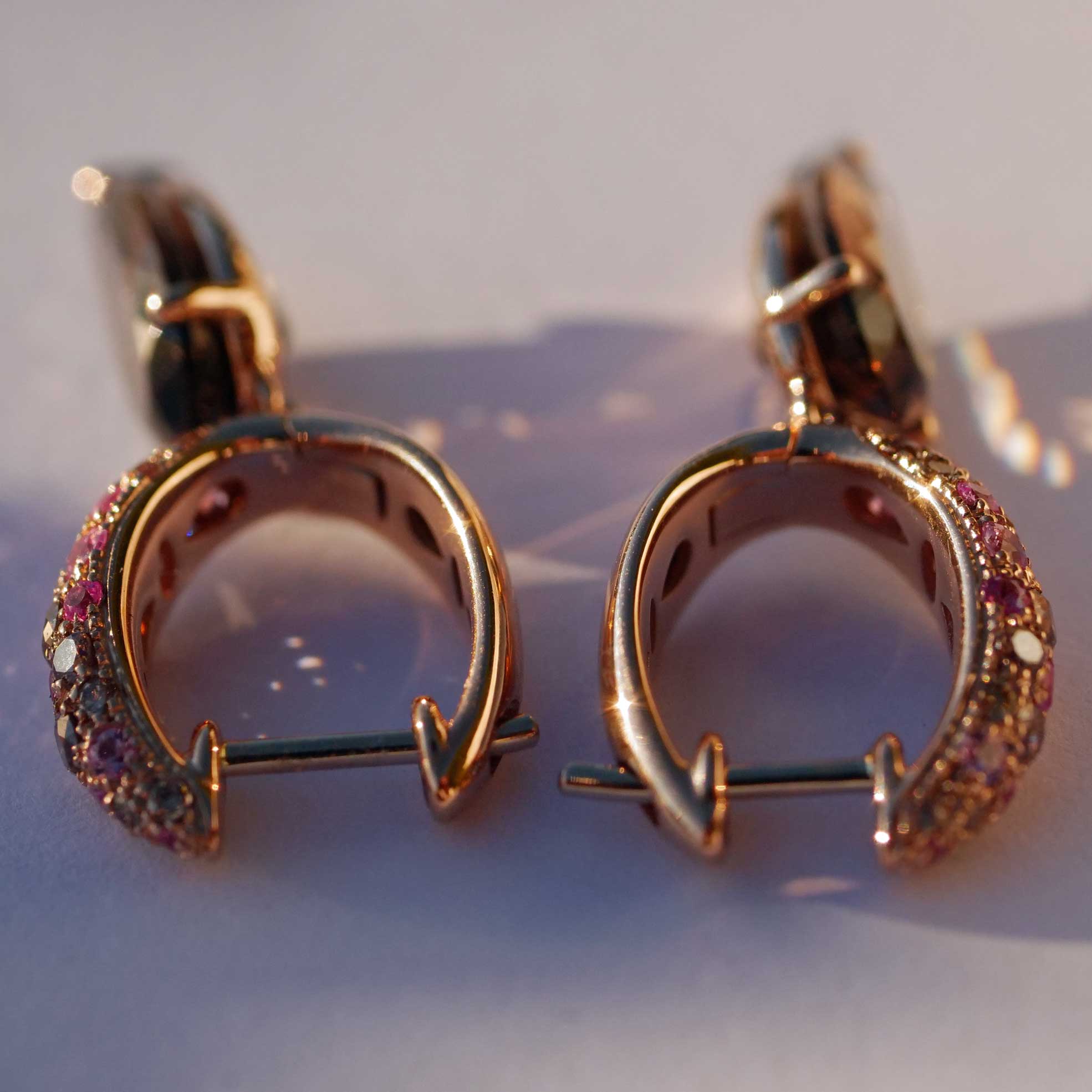 Sapphire Smoky Quartz Brilliant Earrings 750 Rose Gold... noble combination.. Pink and Mocha 6 ct 0.51 ct