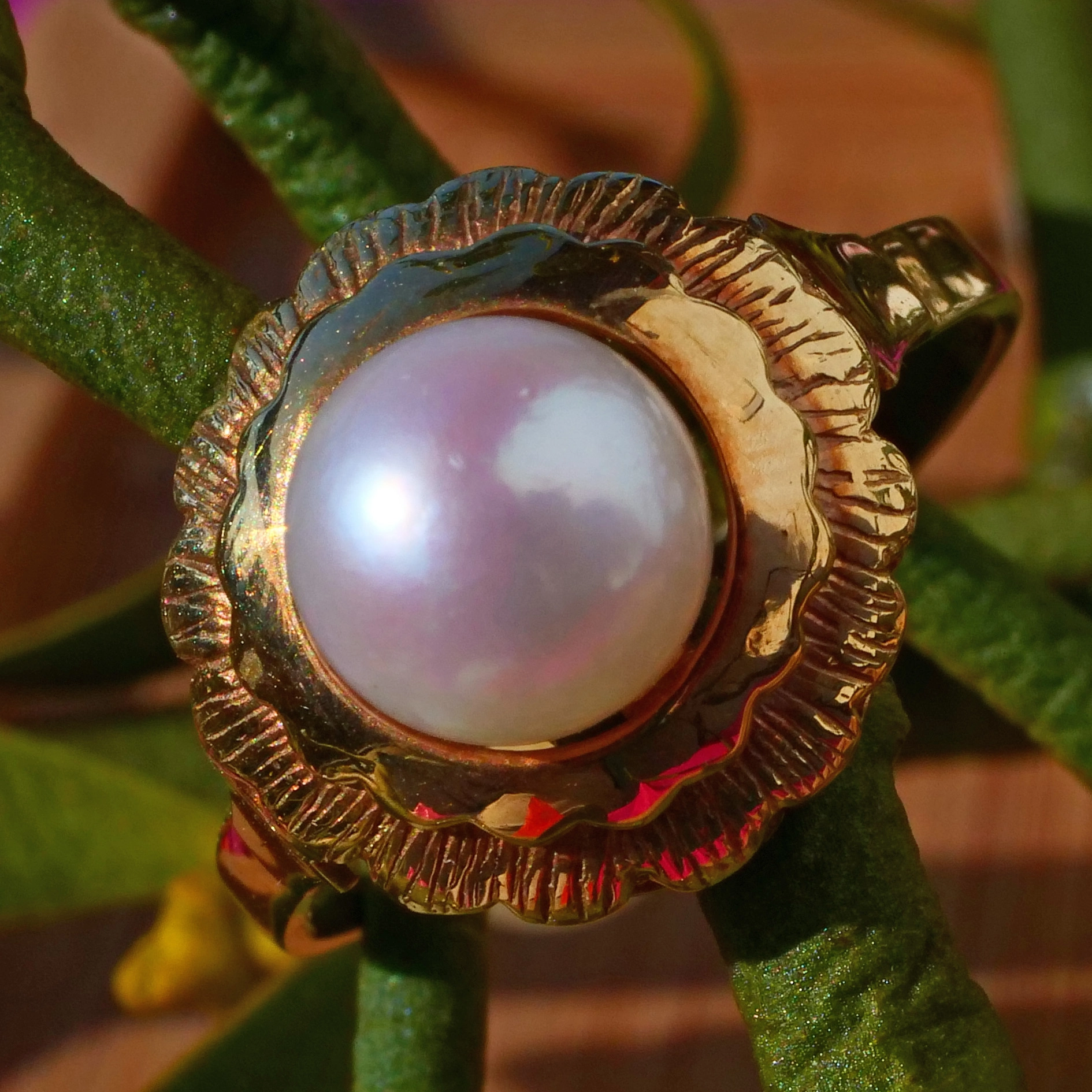 Vintage Ring 14 kt Yellowgold with Akoya Pearl