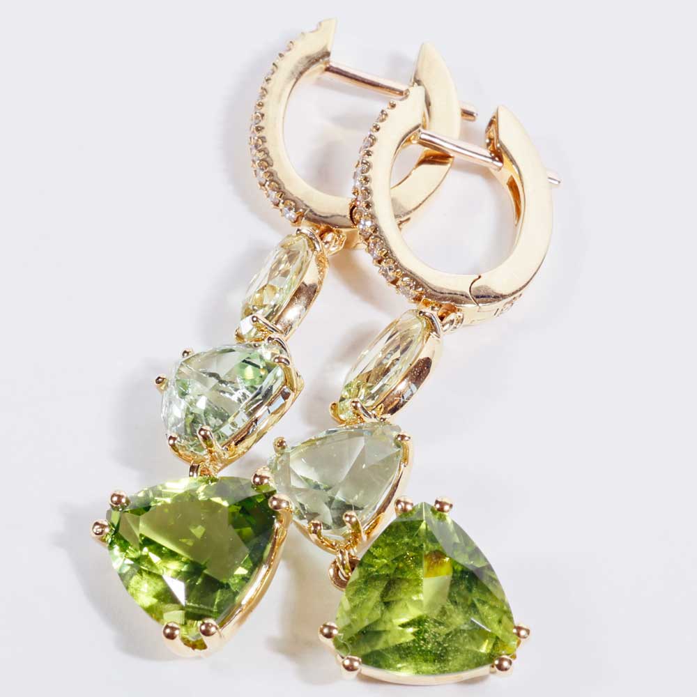Chrysoberyl Tourmaline Peridot Brilliant Drop Earrings 750 Yellow Gold 10 ct AAA+... unbelievable, fragile play of colours