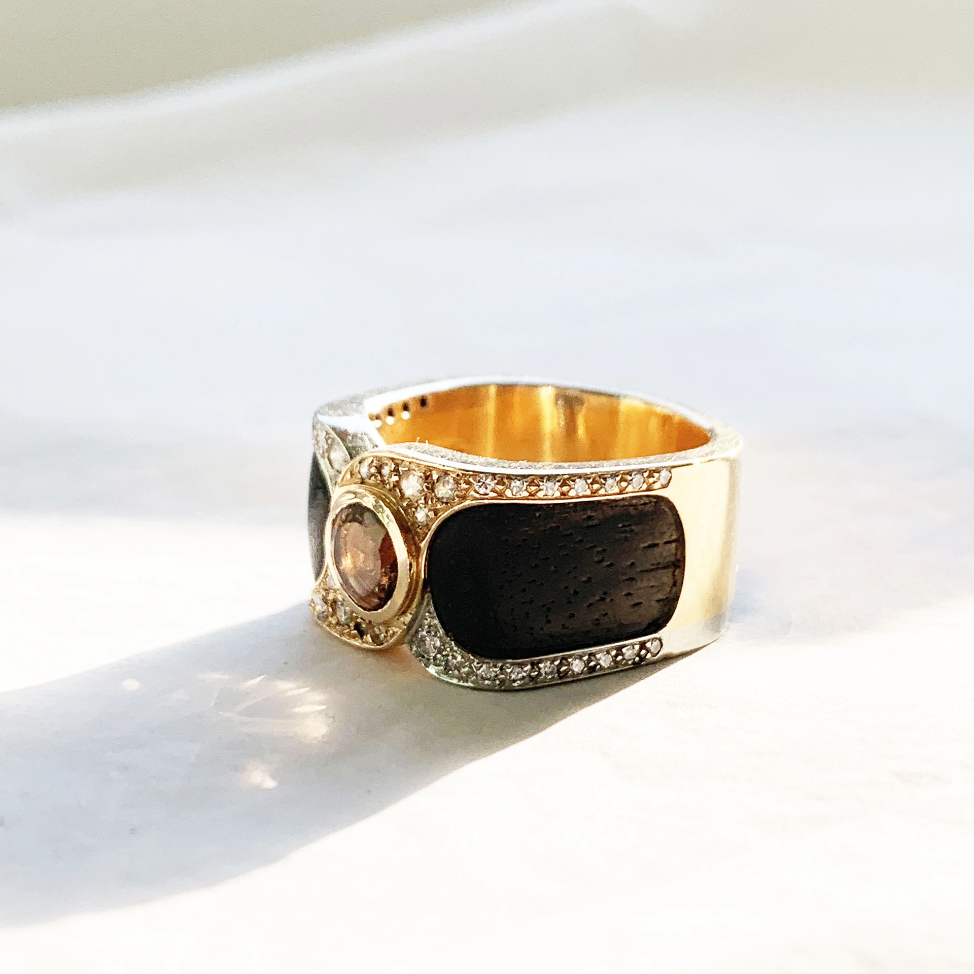 Goldsmith Hightlight..Ebony, Diamonds and Smokeyquartz...18kt Gold