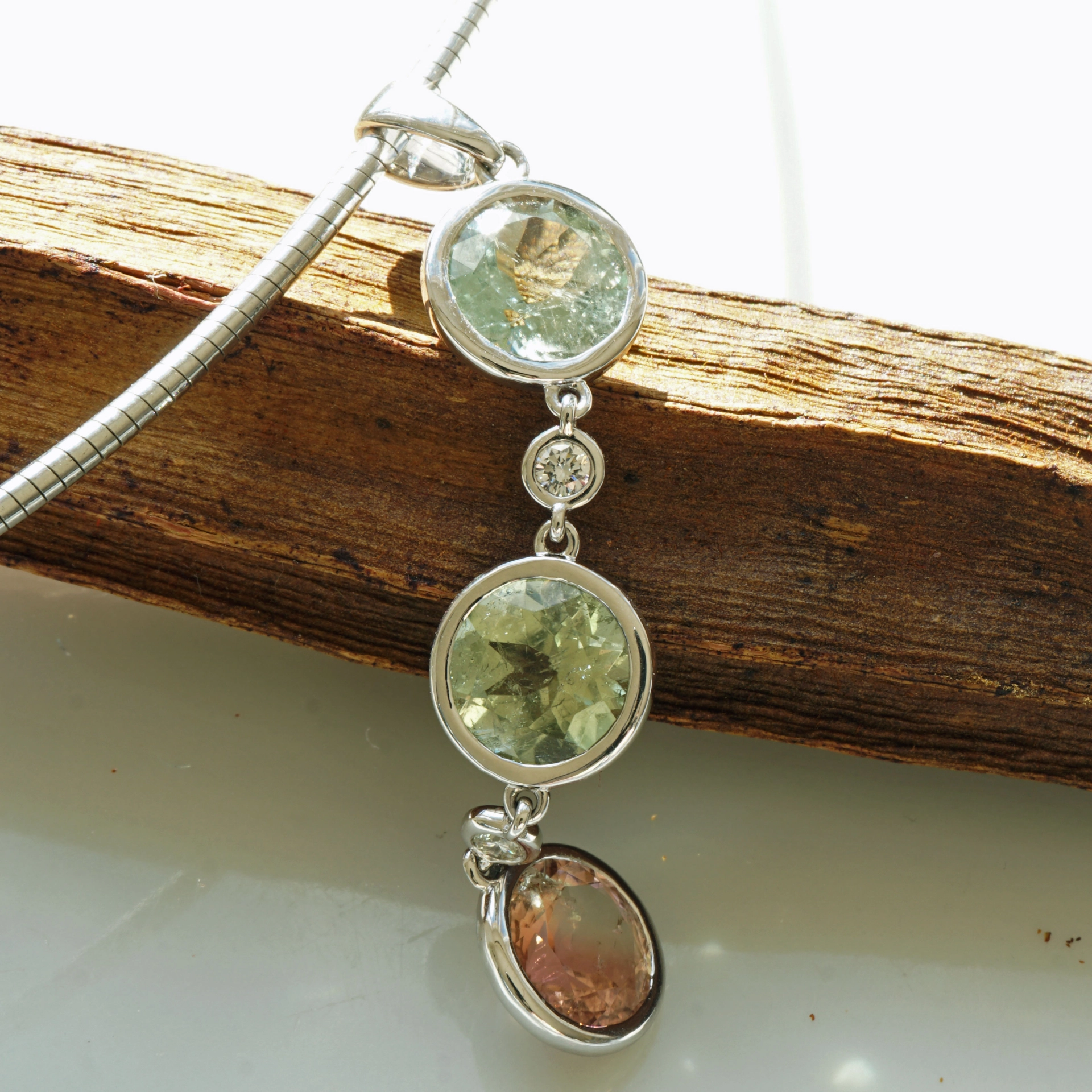 Turmalin Diamond Pendant in its greatest natural Pastel Colors