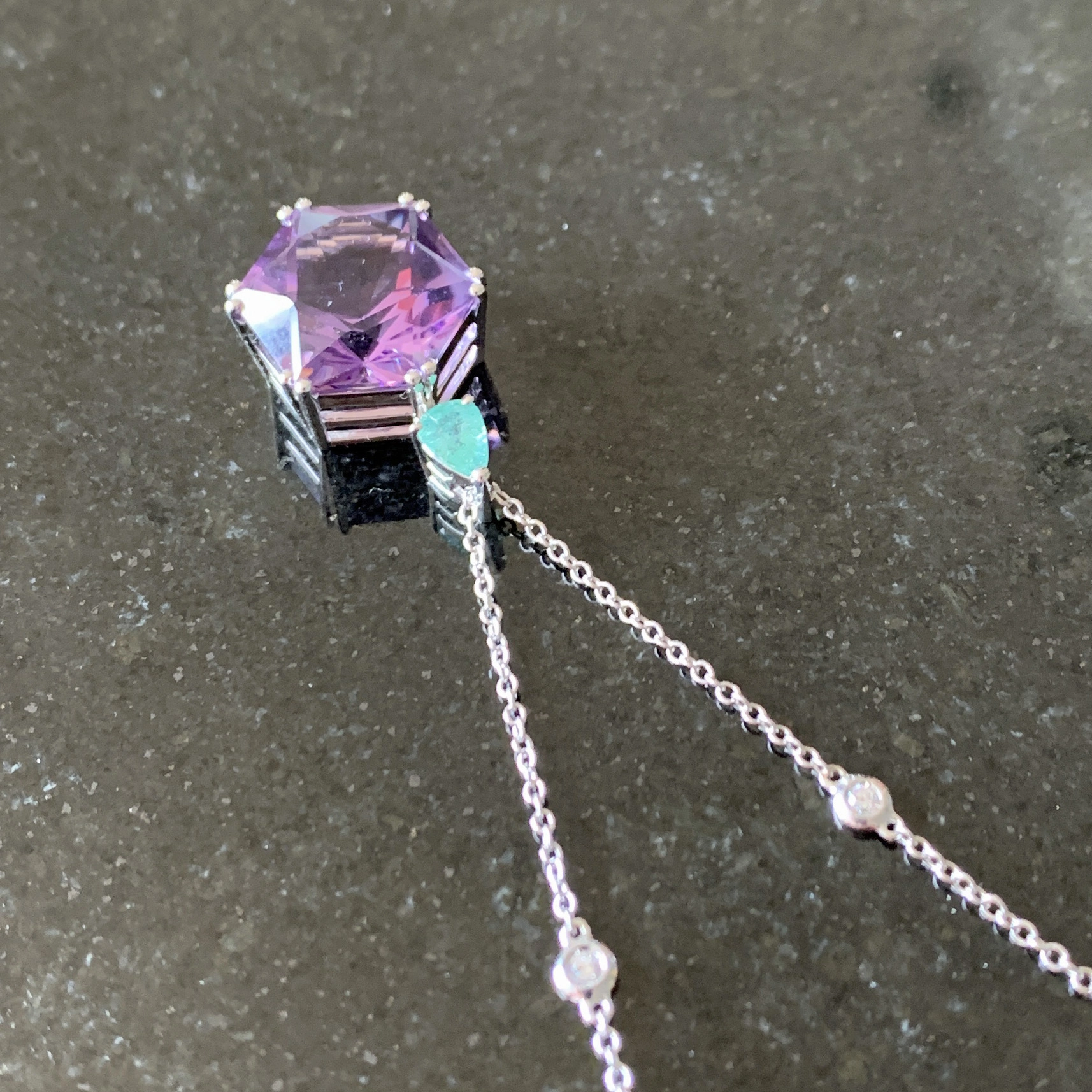 Paraiba Turmalin Amethyst Brillant Collier 750er Weissgold 42 cm lang WAHNSINNSFARBEN
