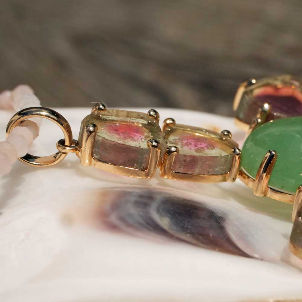 Pendant Cross Watermelons Tourmaline Jade 585 Yellow Gold 10.20 ct 15.29 ct with Short Report
