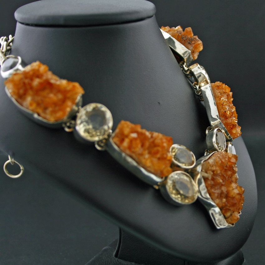 Citrine Chrystell Necklace 925 Silver......unusual Idea.....all handmade