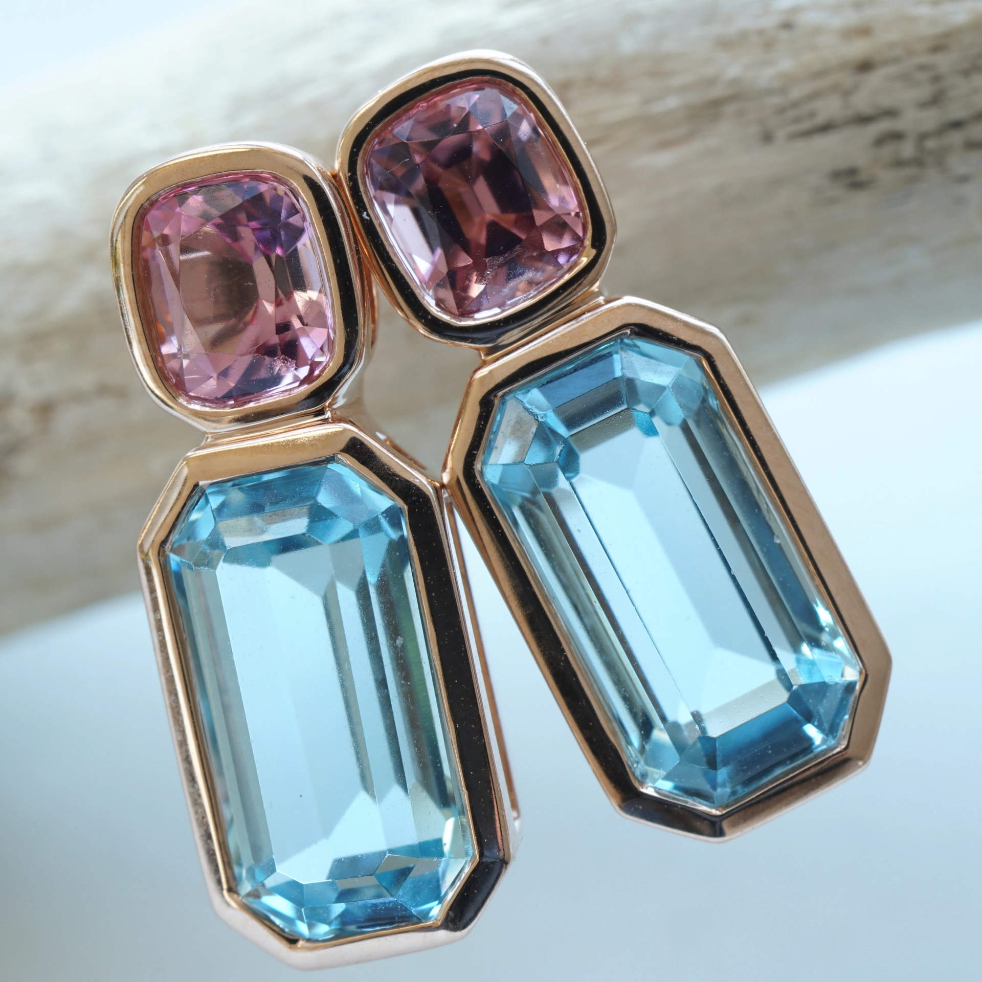 Aquamarine tourmaline ear studs AAA+ 750 rose gold ...beautyful life