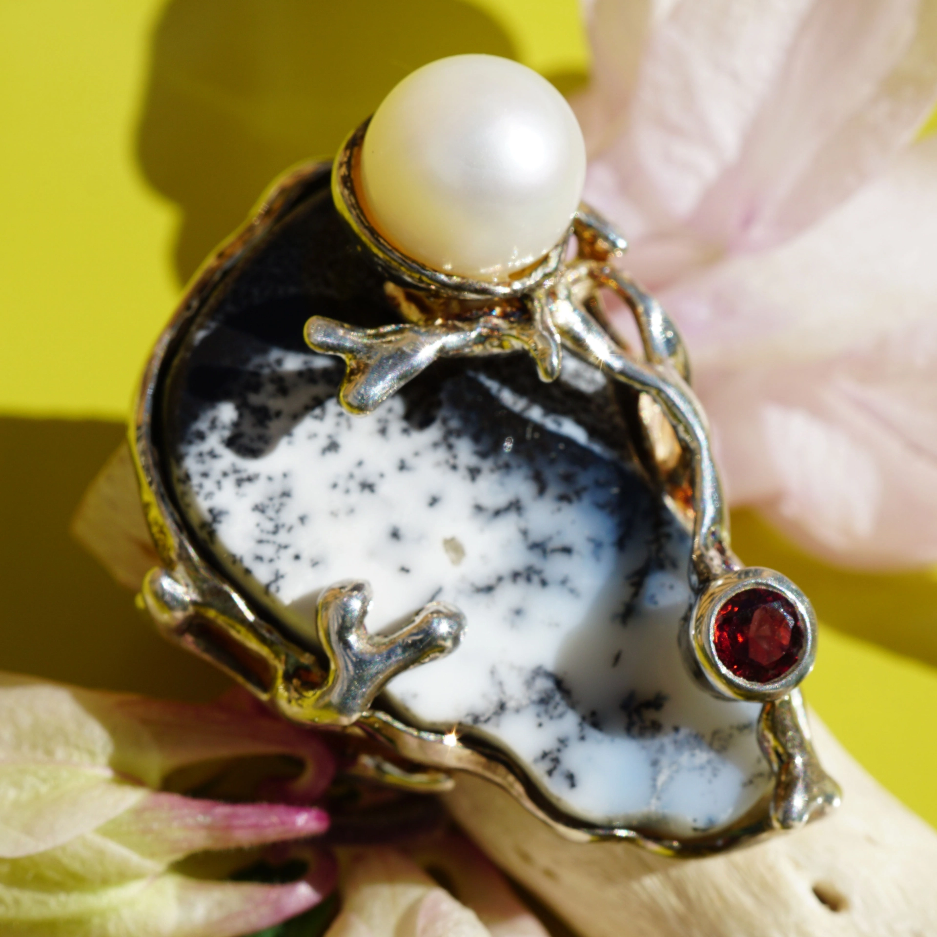 Bizarrer Silberring  Achat Perle Saphir orange Thrifting Paradies Handarbeit