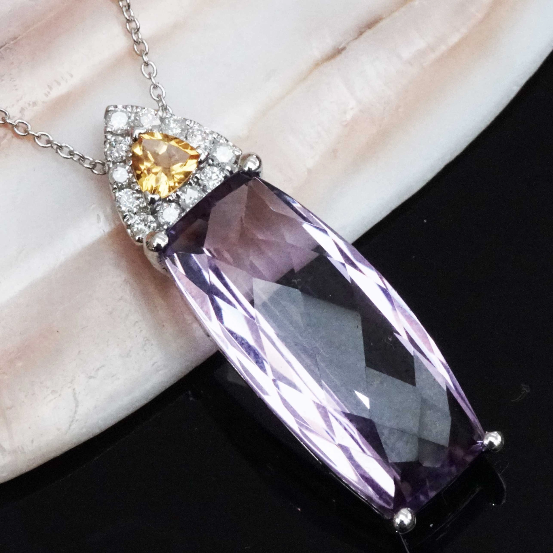Amethyst Citrin Brilliant Pendant with Chain 18 kt White Gold...so graceful