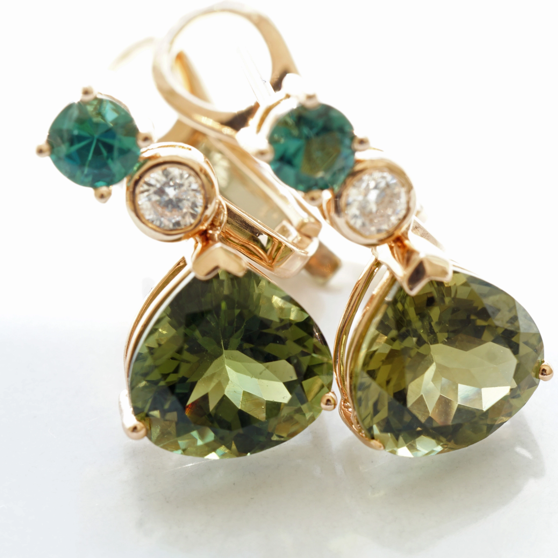Turmalin Brillant Ohrhänger m. Stecker 750er Rosegold 5.30 ct 0.48 ct 0.20 ct...DRAGONIA