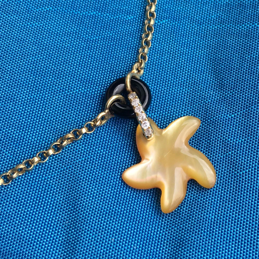Tricolore-Delphin-Fisch-Seestern-Brillant-Armband-750er-Gelbgold