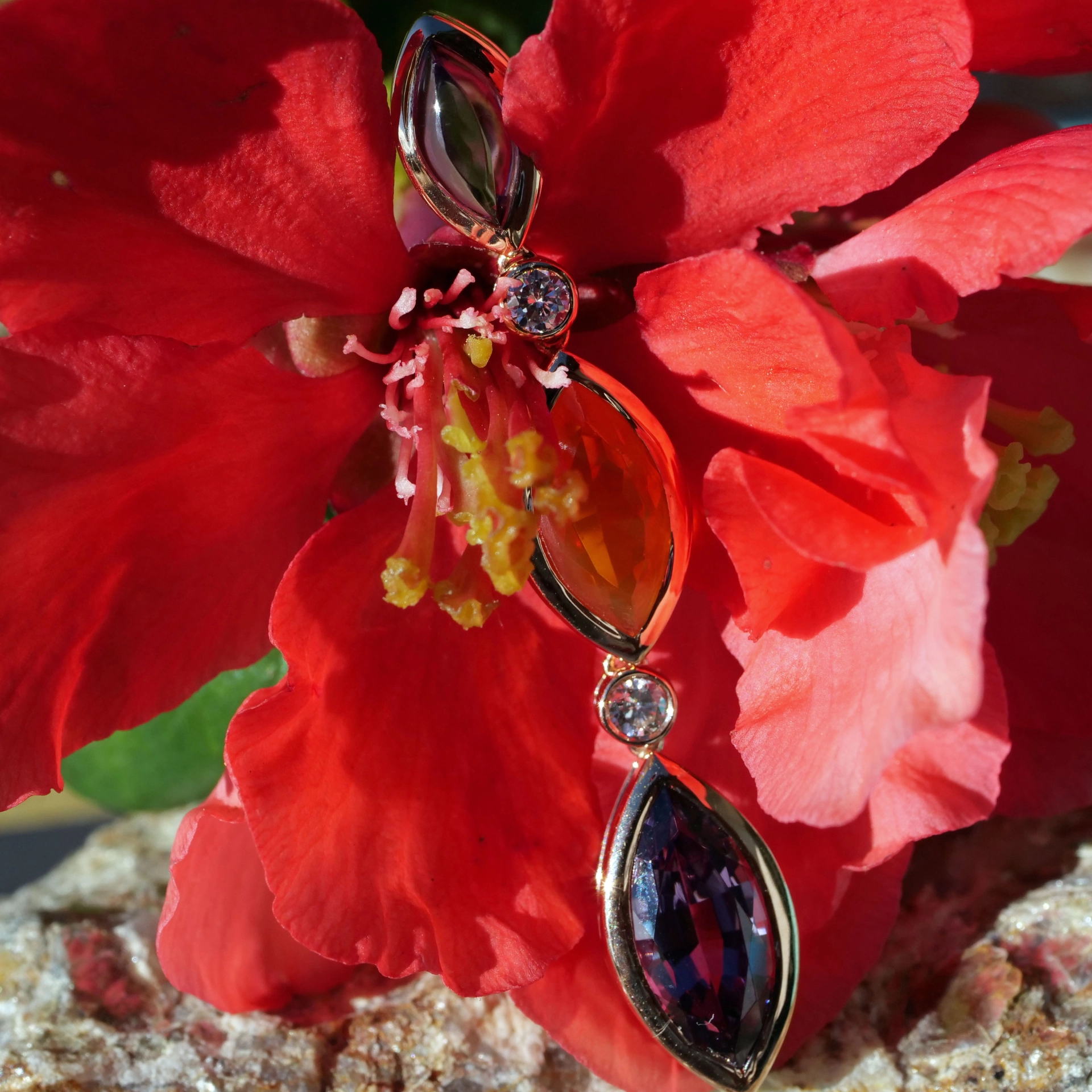 Spinel fire opal amethyst pendant 750 rose gold with brilliants..Hallelujah