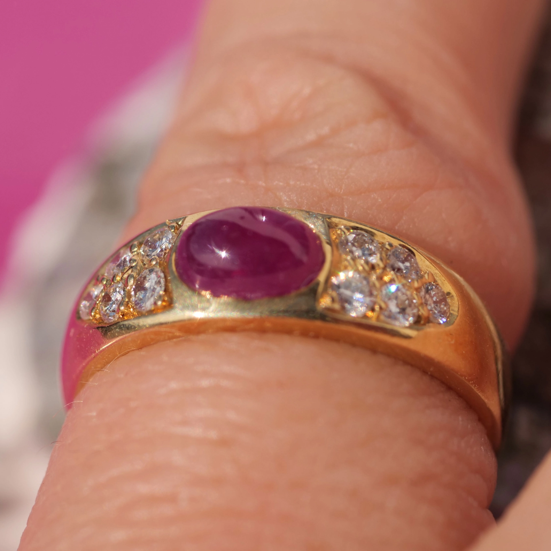 Ruby Brilliant Ring 18 kt Yellow Gold new and handmade