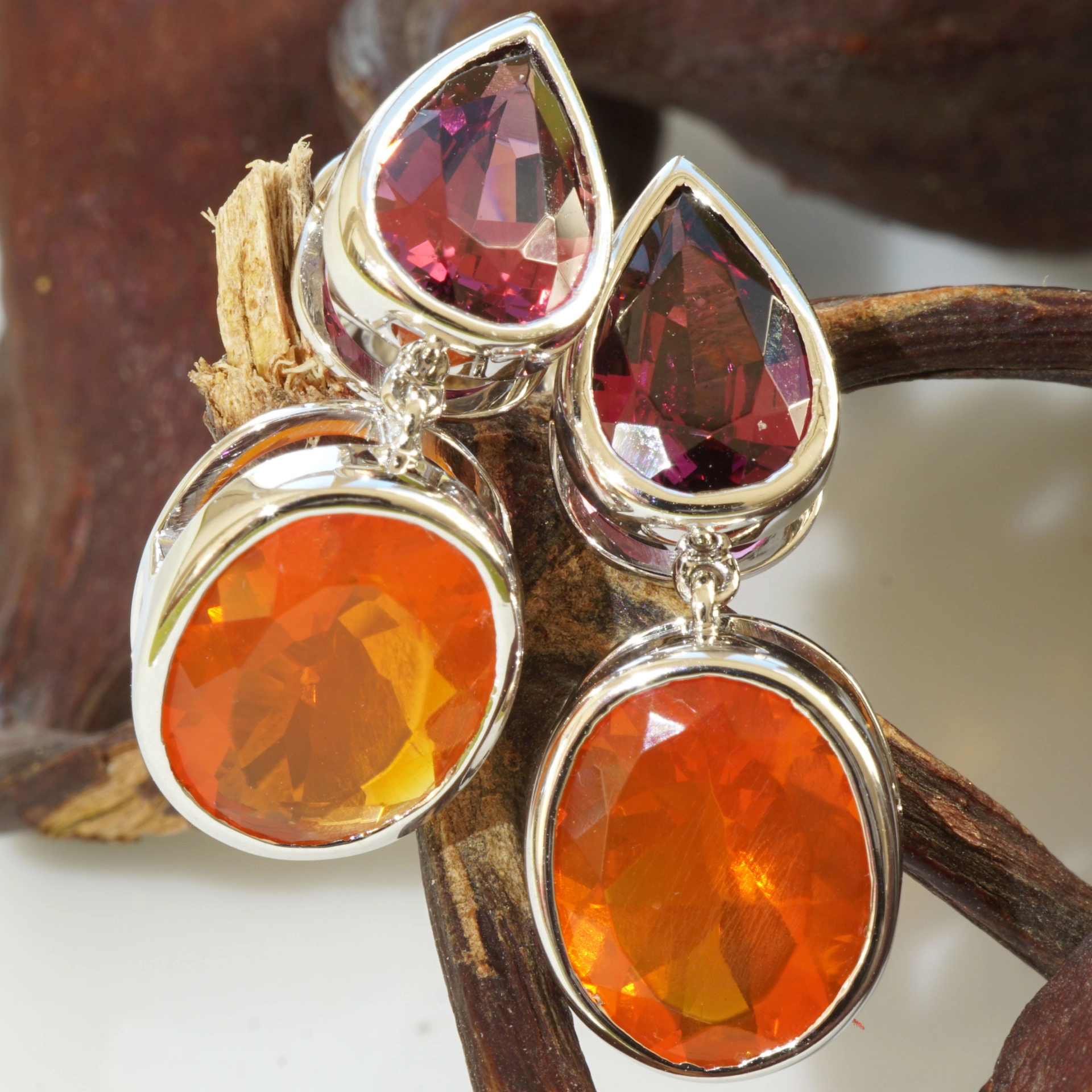 Crazy Colors combinated.....Fireopal and Rhodolith Earrings