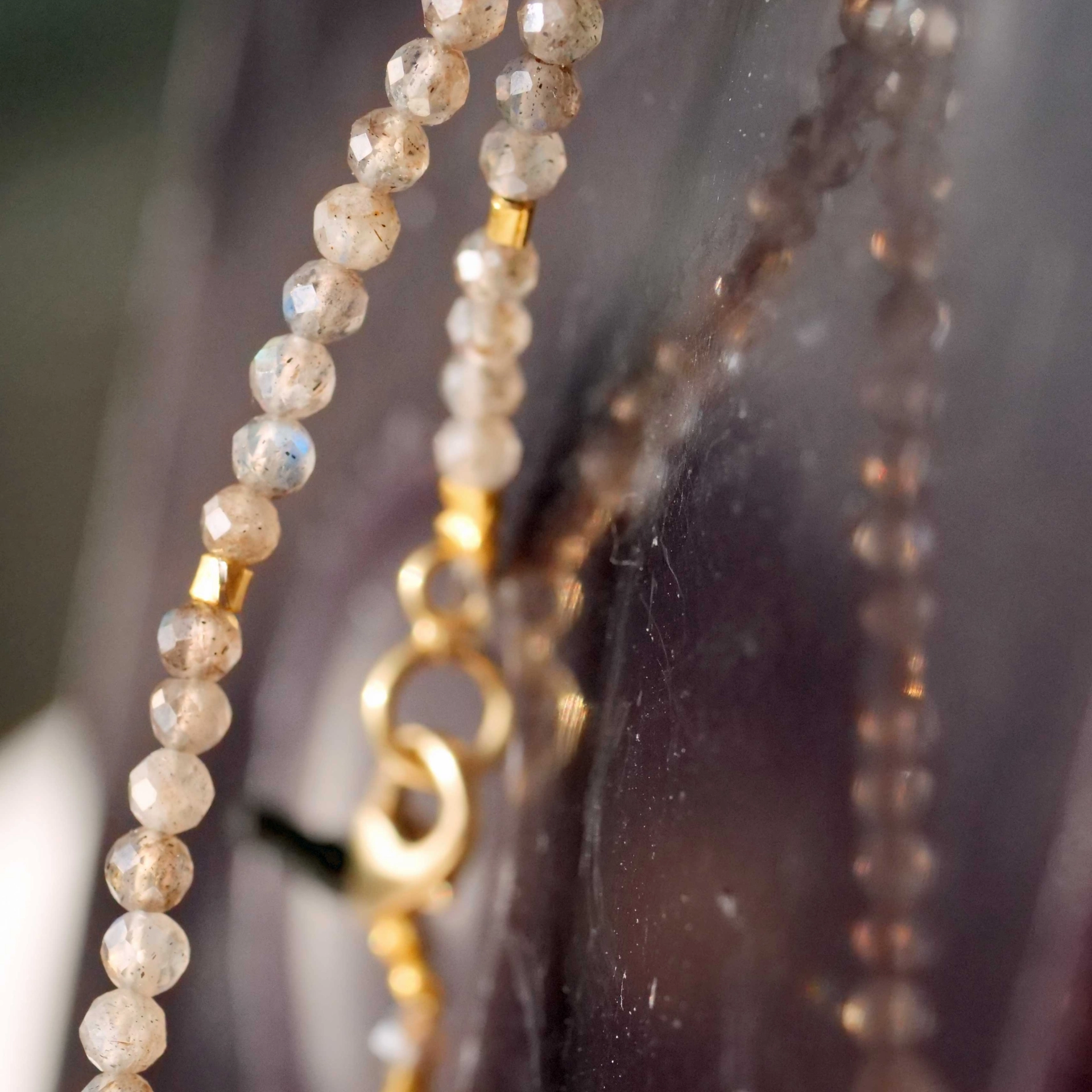 Labradorite Necklace with handmade Balls and elements in 585 and 900er Finegold ...so pretty