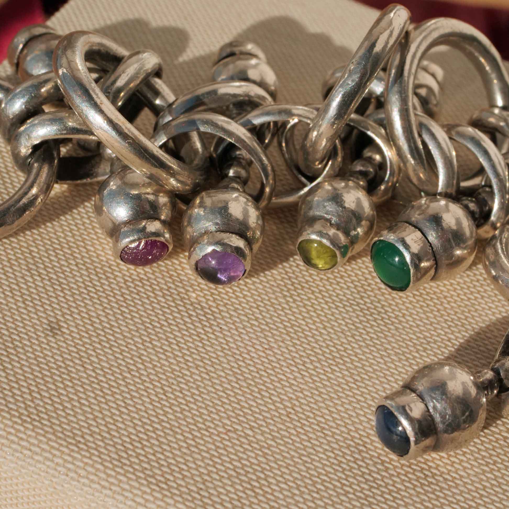 Retro Designer Gemstone Bracelet 925 Silver 145 Grams Handmade