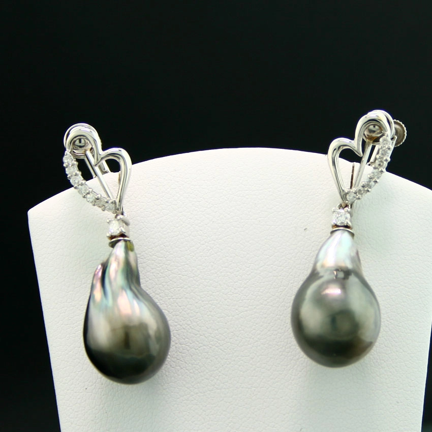 Tahiti-Zuchtperl-Brillant-Stecker, 900/-Platin