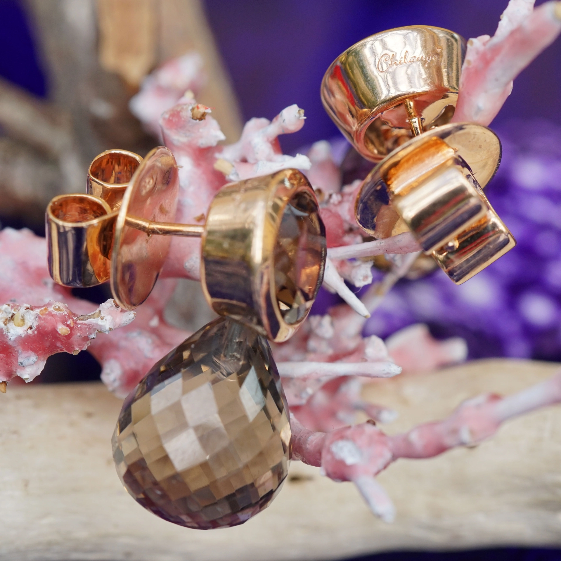 CHILANGO Ohrstecker Sparkling Stars Smoky Quarz 925er Silber rosegoldplated