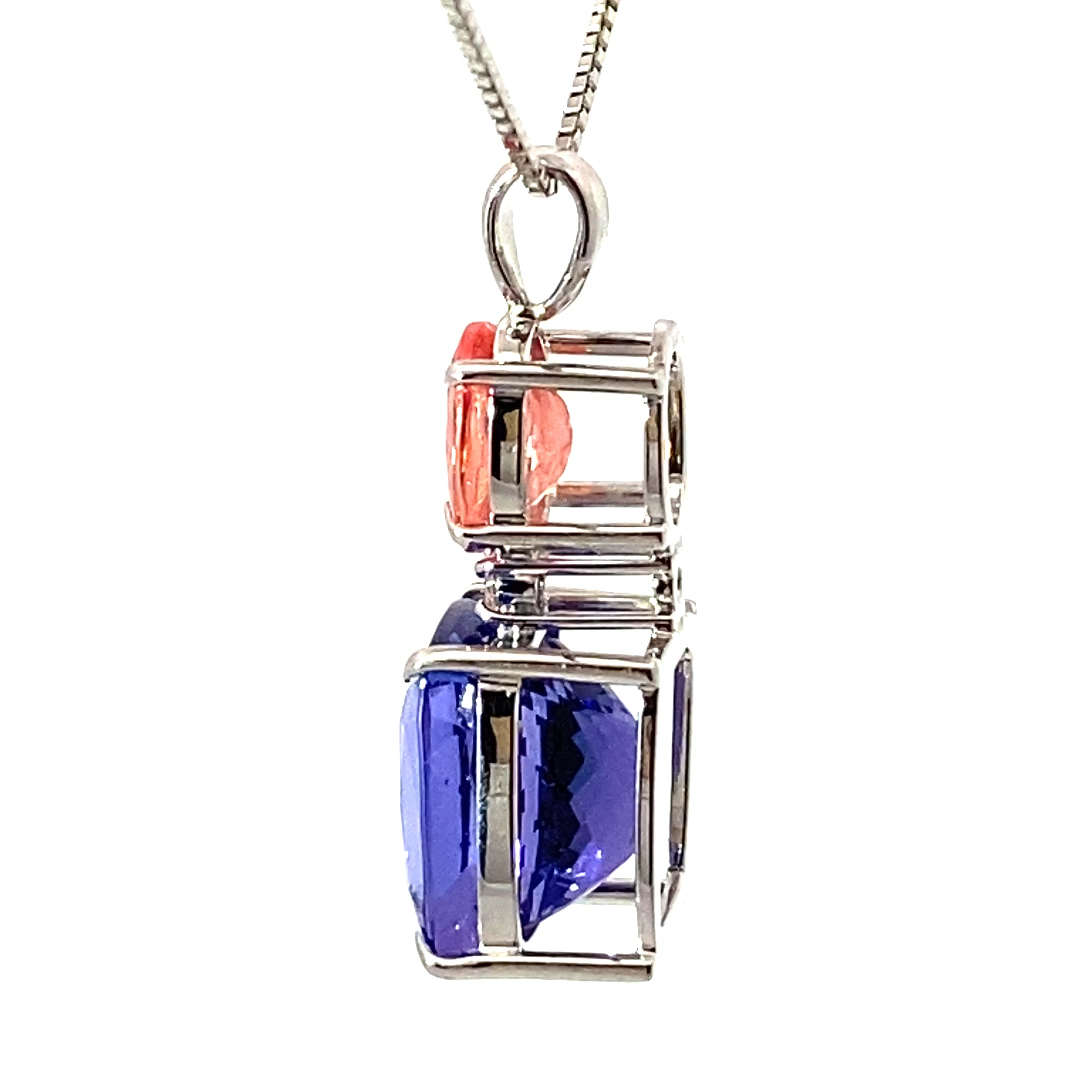 COLORWONDER Tanzanite Rhodochrosite Pendant w. Chain 10.6 and 1.84 ct AAA+ 900 Platinum
