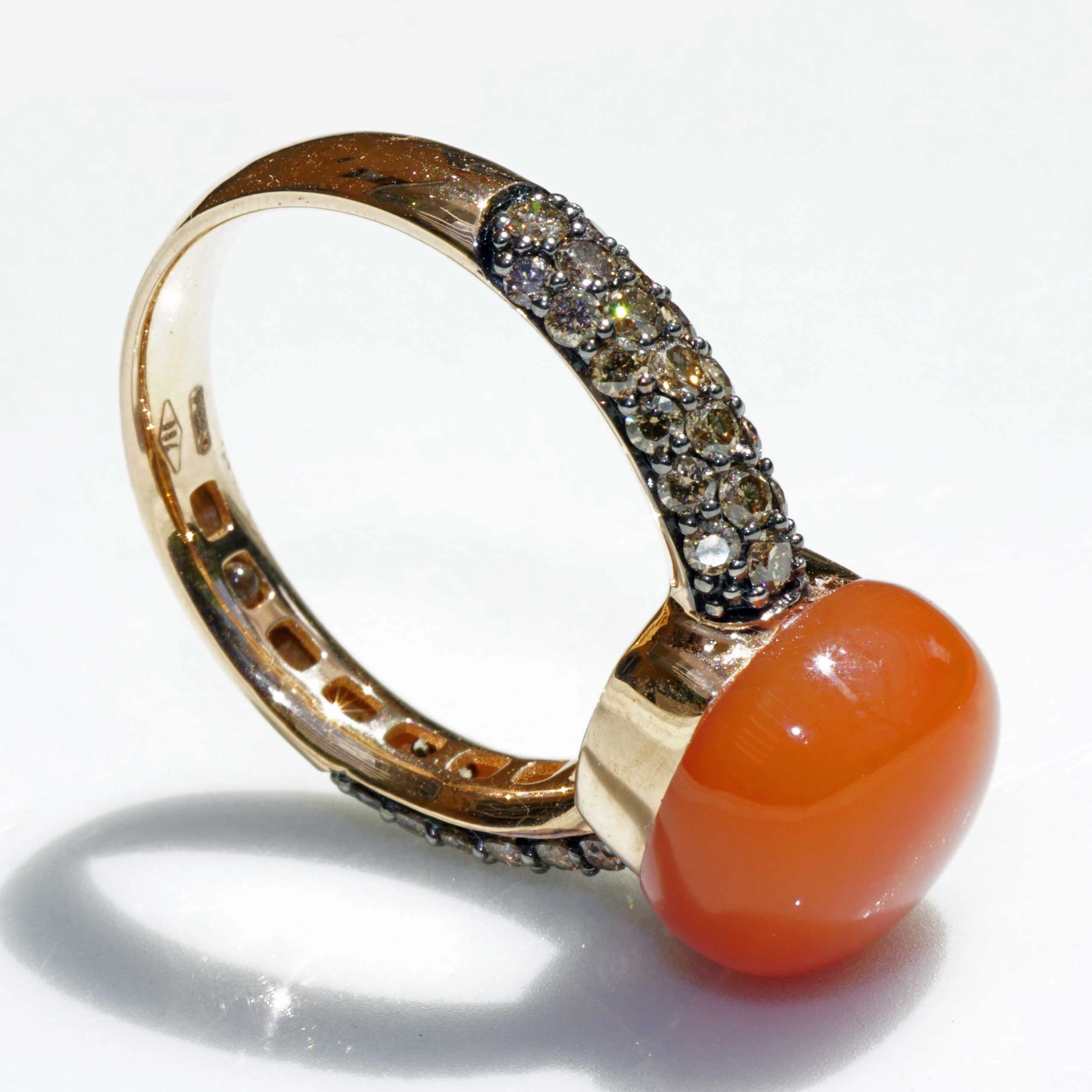Moonstone Brilliant Ring 750 Rose Gold 7.30 ct 0.68 ct..elegant Winter Colors..liquid Impressions