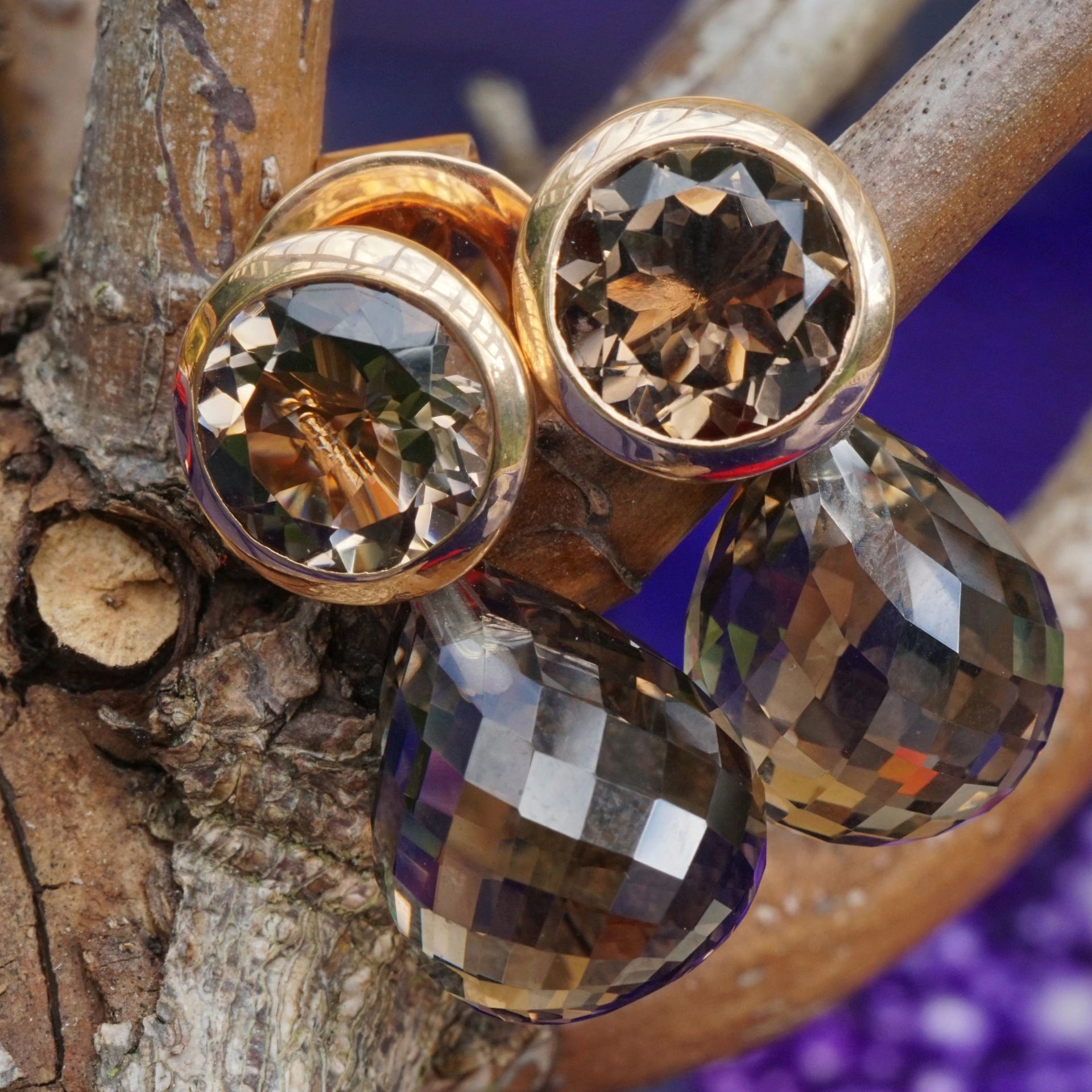 CHILANGO Ohrstecker Sparkling Stars Smoky Quarz 925er Silber rosegoldplated