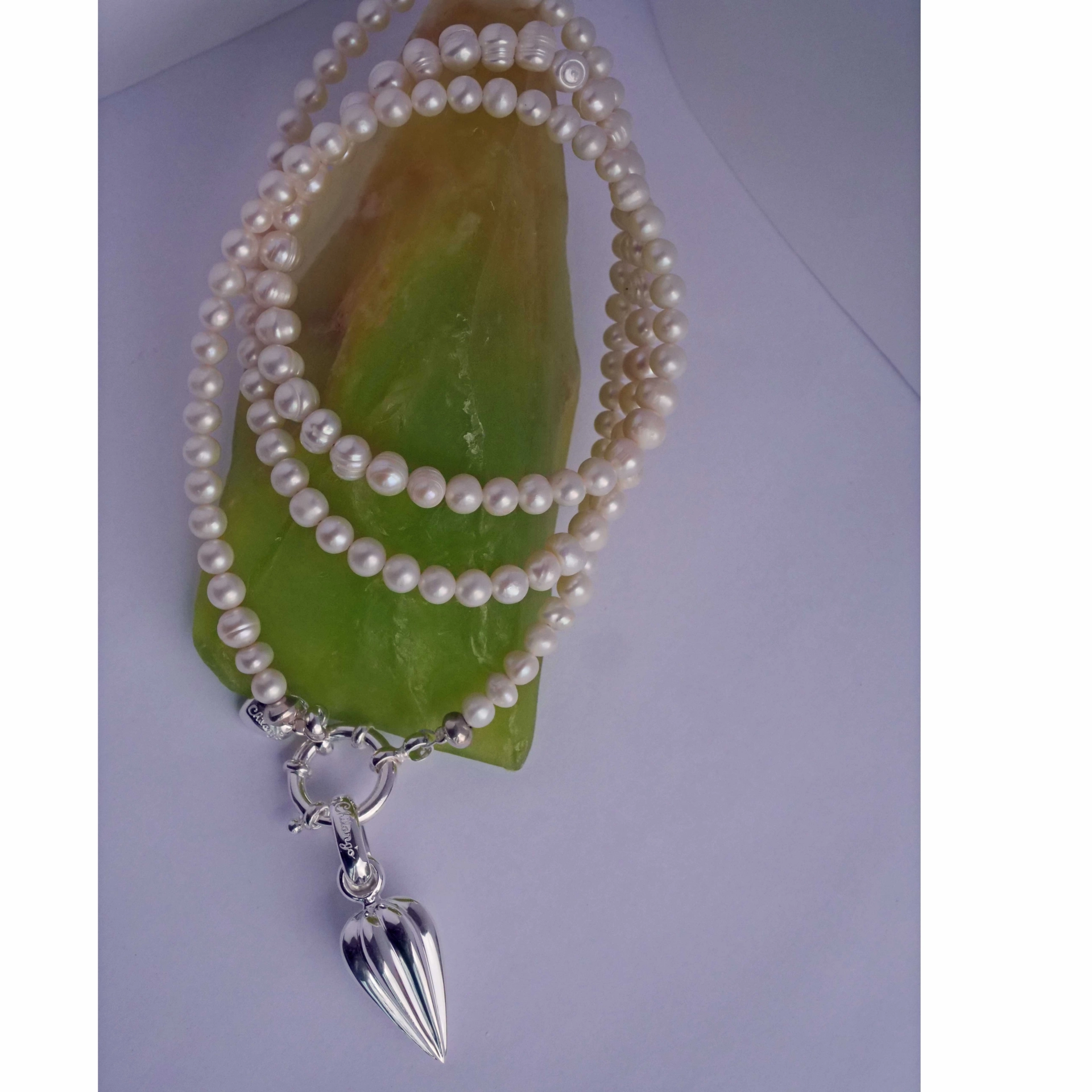 Original Chilango Pearl Necklace with white 7 mm cultured Pearls in 85 cm