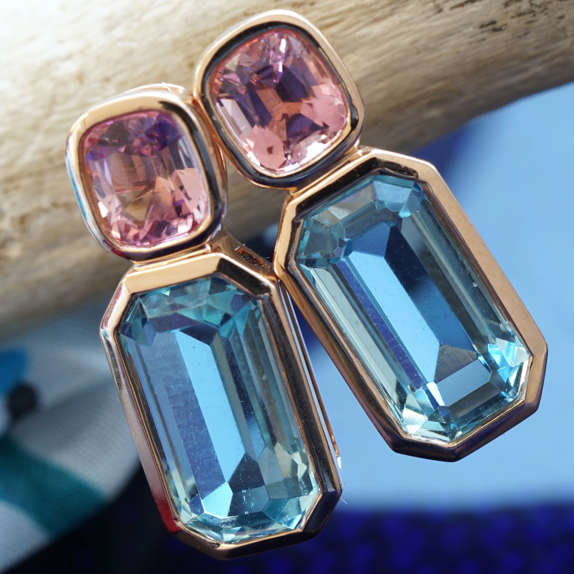 Aquamarine tourmaline ear studs AAA+ 750 rose gold ...beautyful life