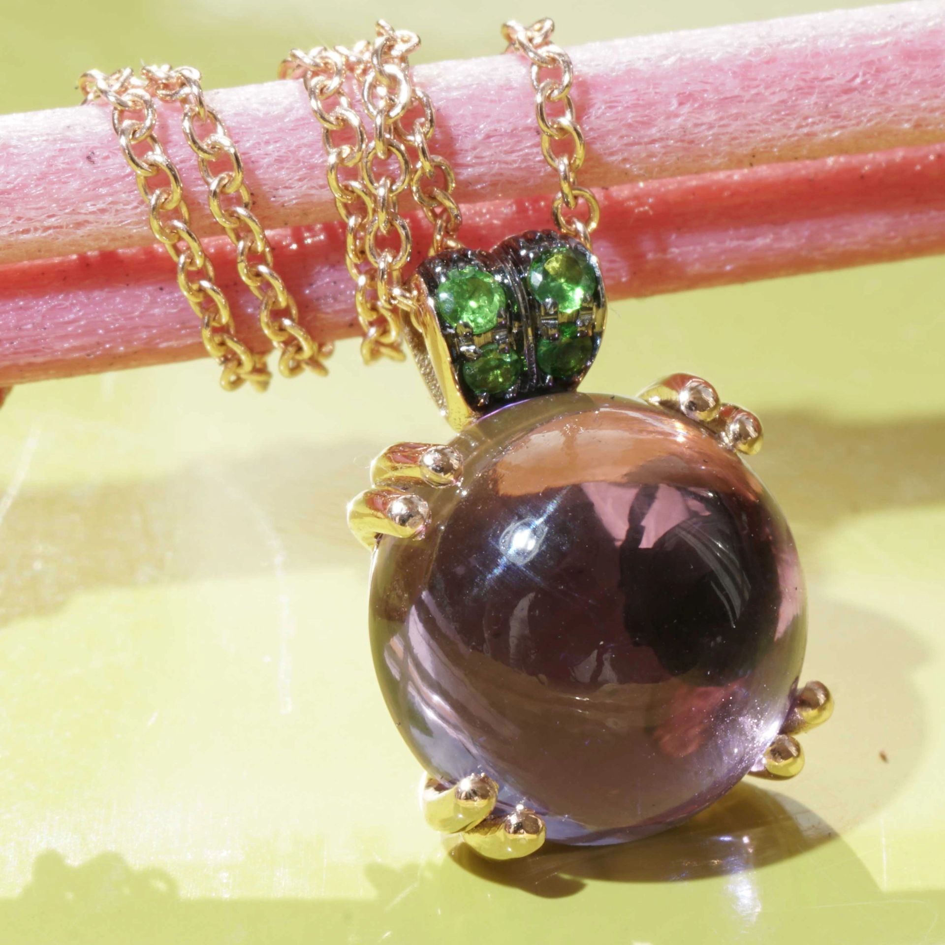 Amethyst Tsavorith Necklace 18 kt Rose Gold.sweet Bubbles..round Gemstone