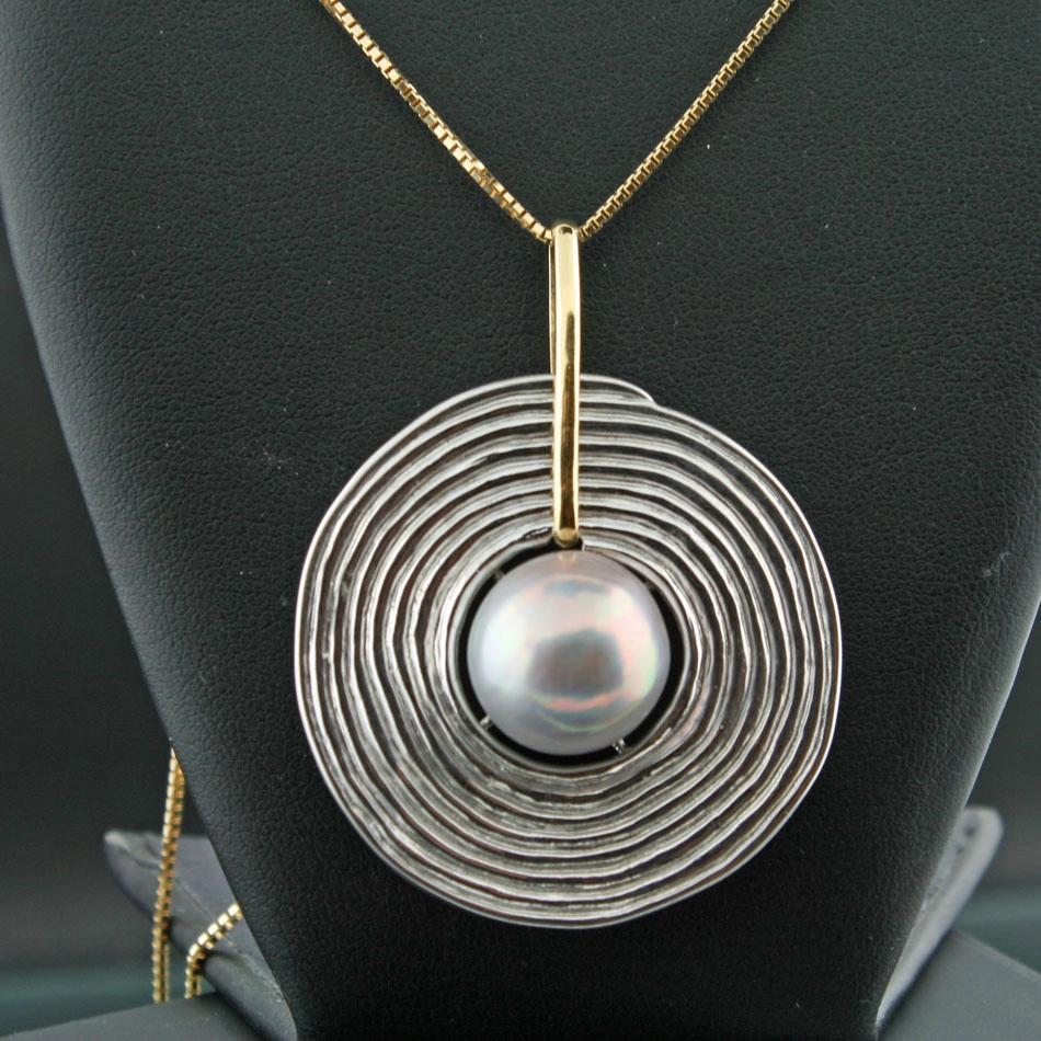 Südsee-Zucht-Perl-Anhänger m. Kette-13,8 mm-750er-Gold