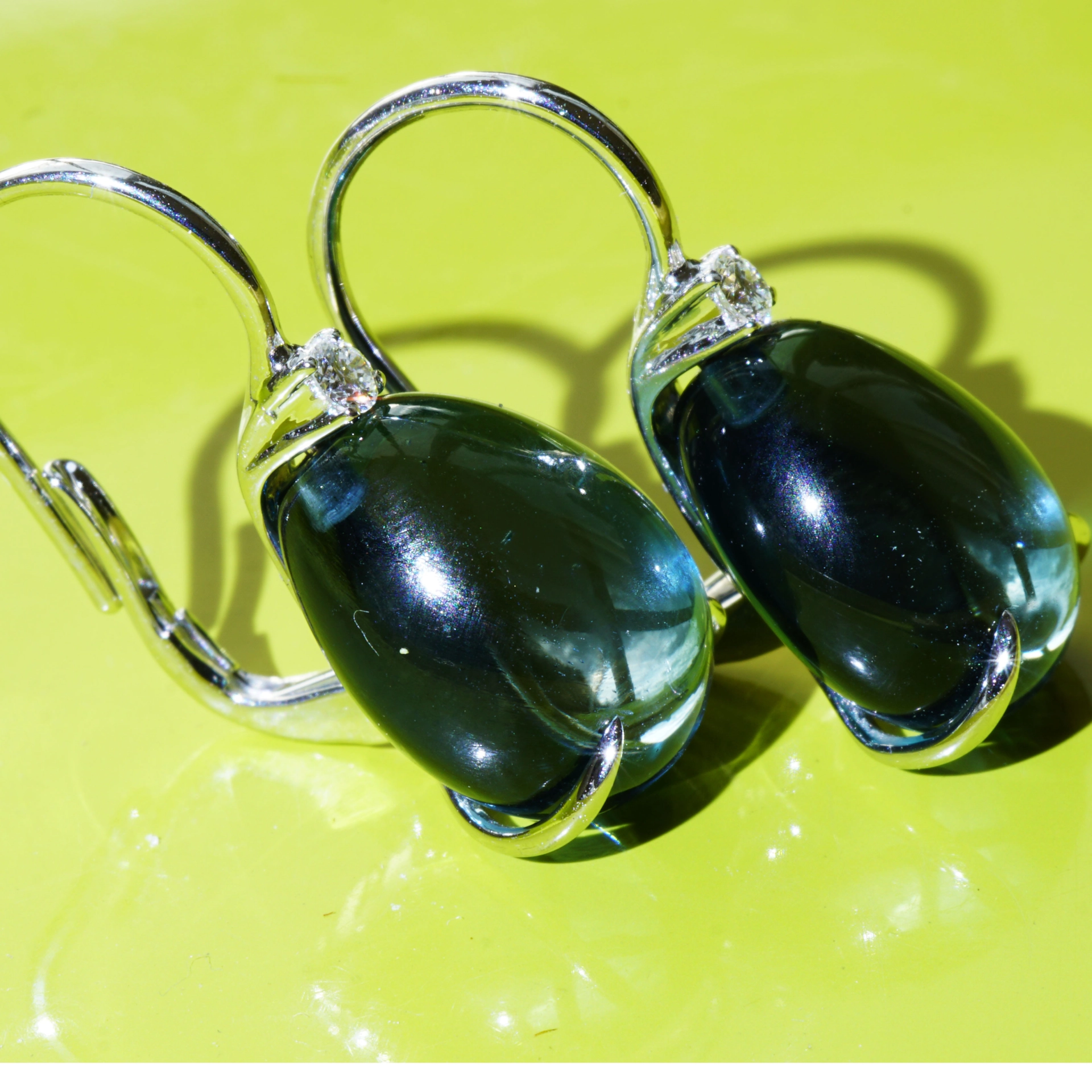 Waterdrop earrings, made in a traditional goldsmith's factory in Valenza/Italy bluetopaz and diamonds 18kt whitegold