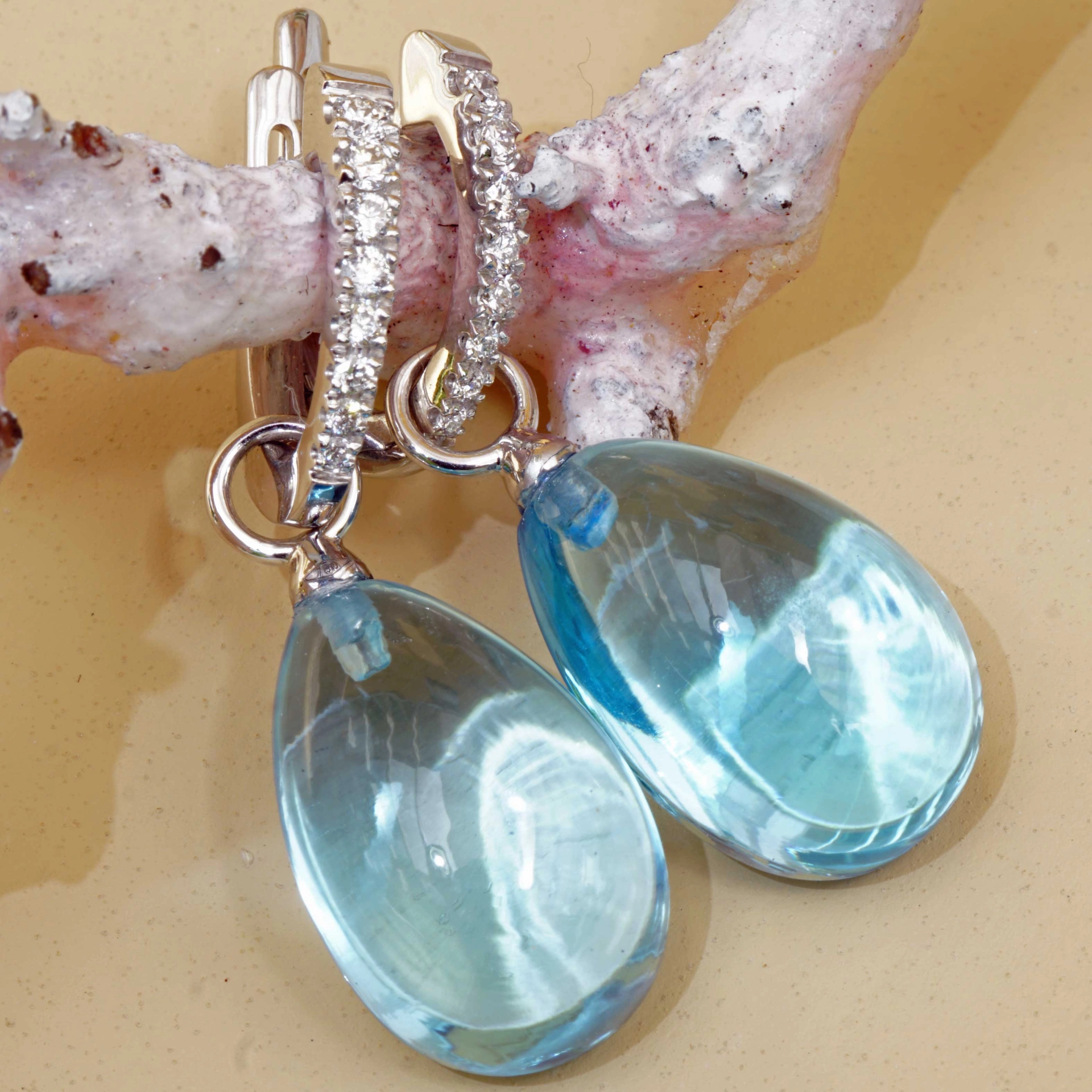 Swiss Blue Color Topaz and Brilliants 18 kt White Gold...a miracle Combination